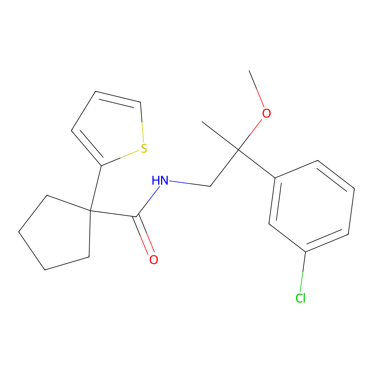 N-(2-(3-chlorophenyl)-2-methoxypropyl)-1-(thiophen-2-yl)cyclopentanecarboxamide molecular structure, CAS 1795470-88-0