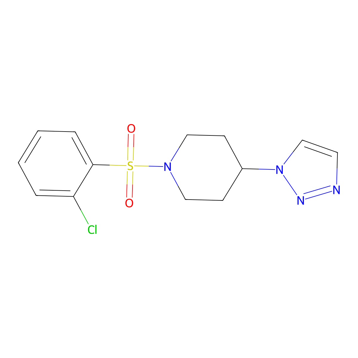 1-((2-chlorophenyl)sulfonyl)-4-(1H-1,2,3-triazol-1-yl)piperidine molecular structure, CAS 1795471-06-5