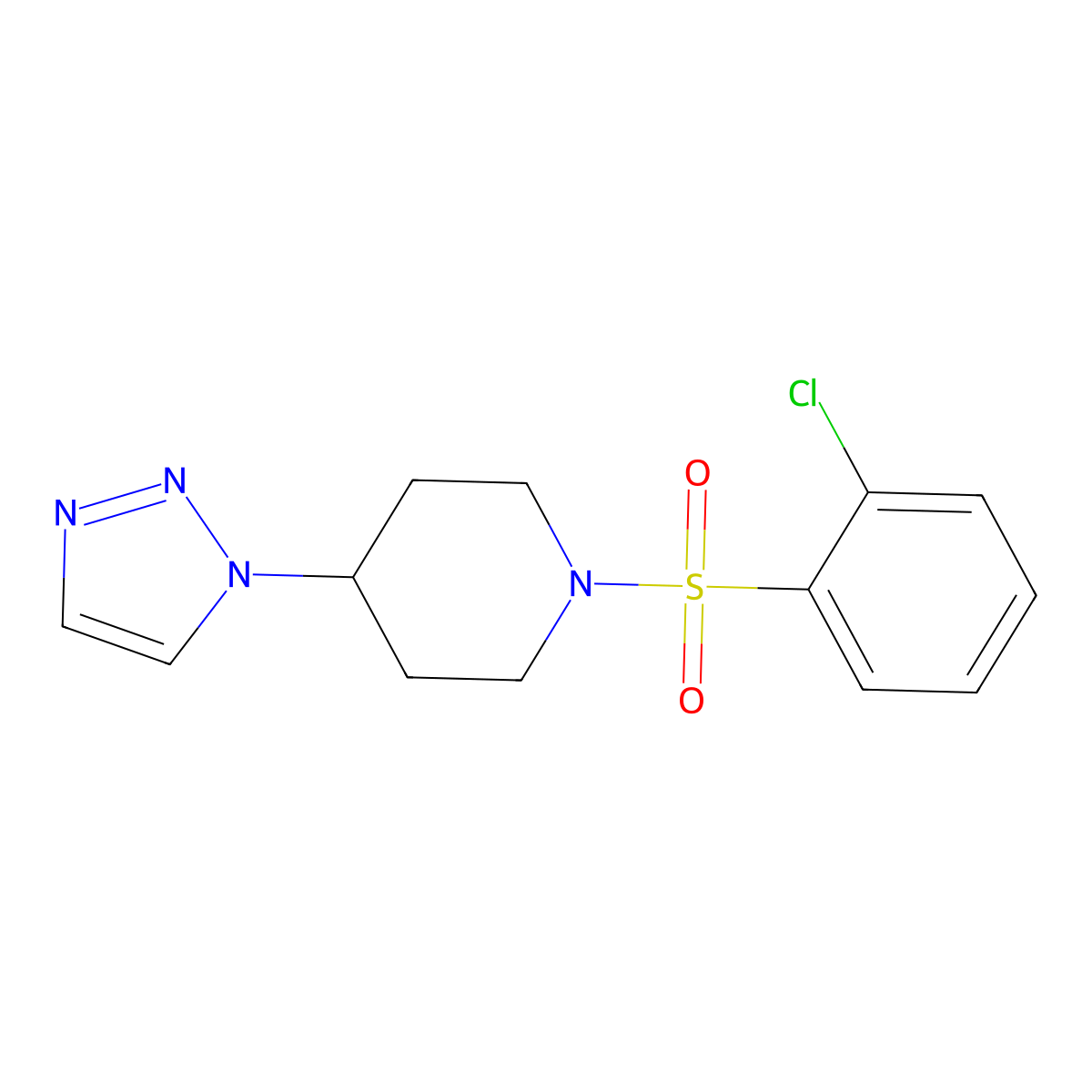 1-((2-chlorophenyl)sulfonyl)-4-(1H-1,2,3-triazol-1-yl)piperidine molecular structure, CAS 1795471-06-5