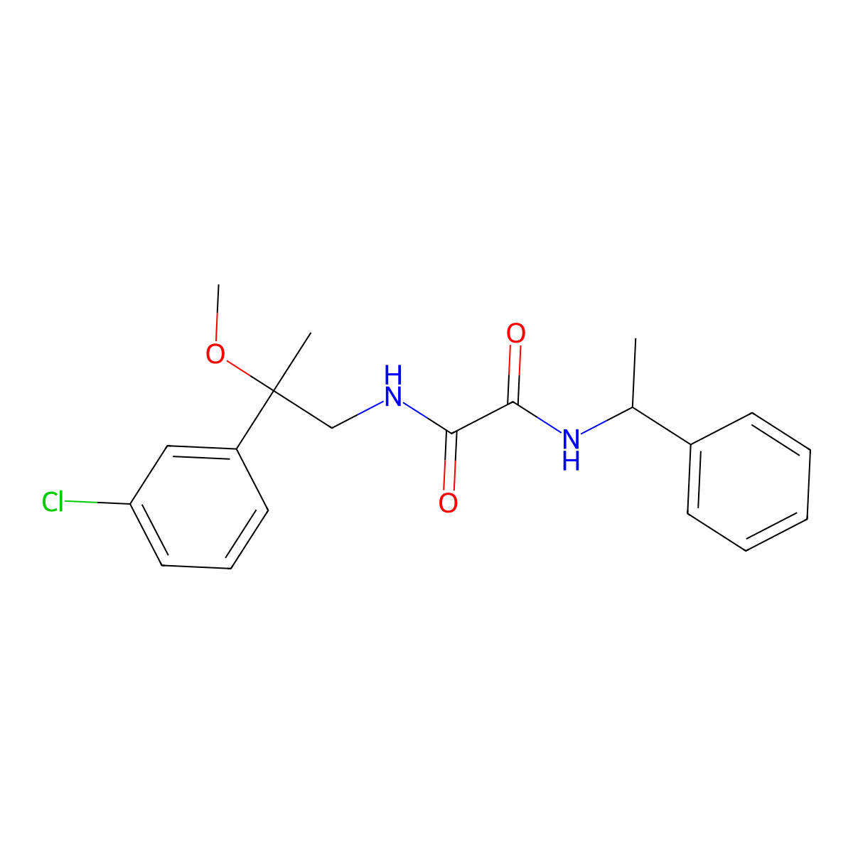 N1-(2-(3-chlorophenyl)-2-methoxypropyl)-N2-(1-phenylethyl)oxalamide molecular structure, CAS 1795471-12-3