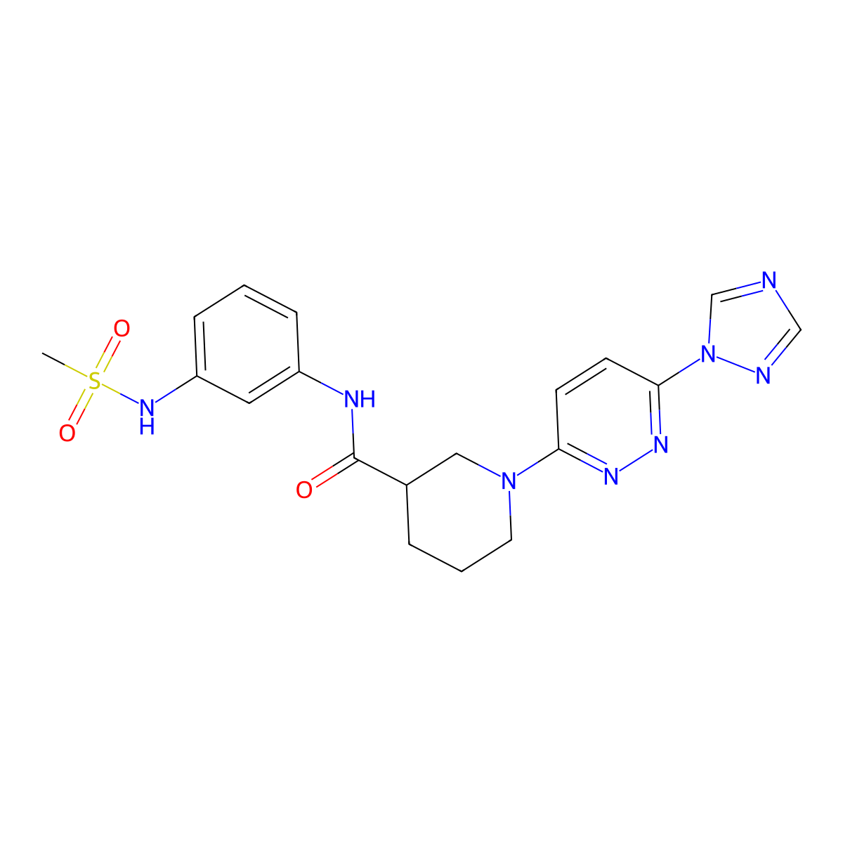 N-(3-methanesulfonamidophenyl)-1-[6-(1H-1,2,4-triazol-1-yl)pyridazin-3-yl]piperidine-3-carboxamide molecular structure, CAS 1795471-18-9