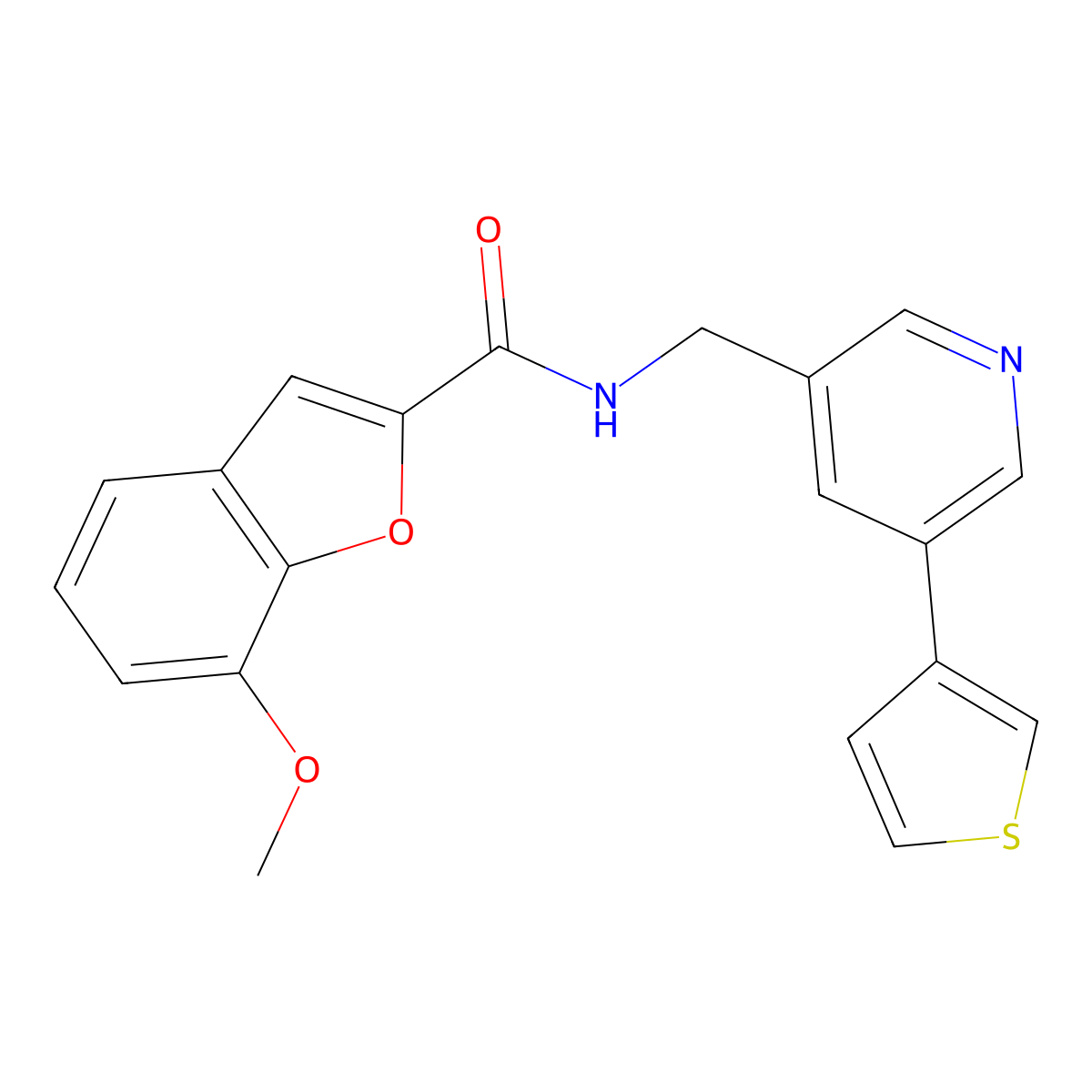 7-methoxy-N-((5-(thiophen-3-yl)pyridin-3-yl)methyl)benzofuran-2-carboxamide molecular structure, CAS 1795471-24-7
