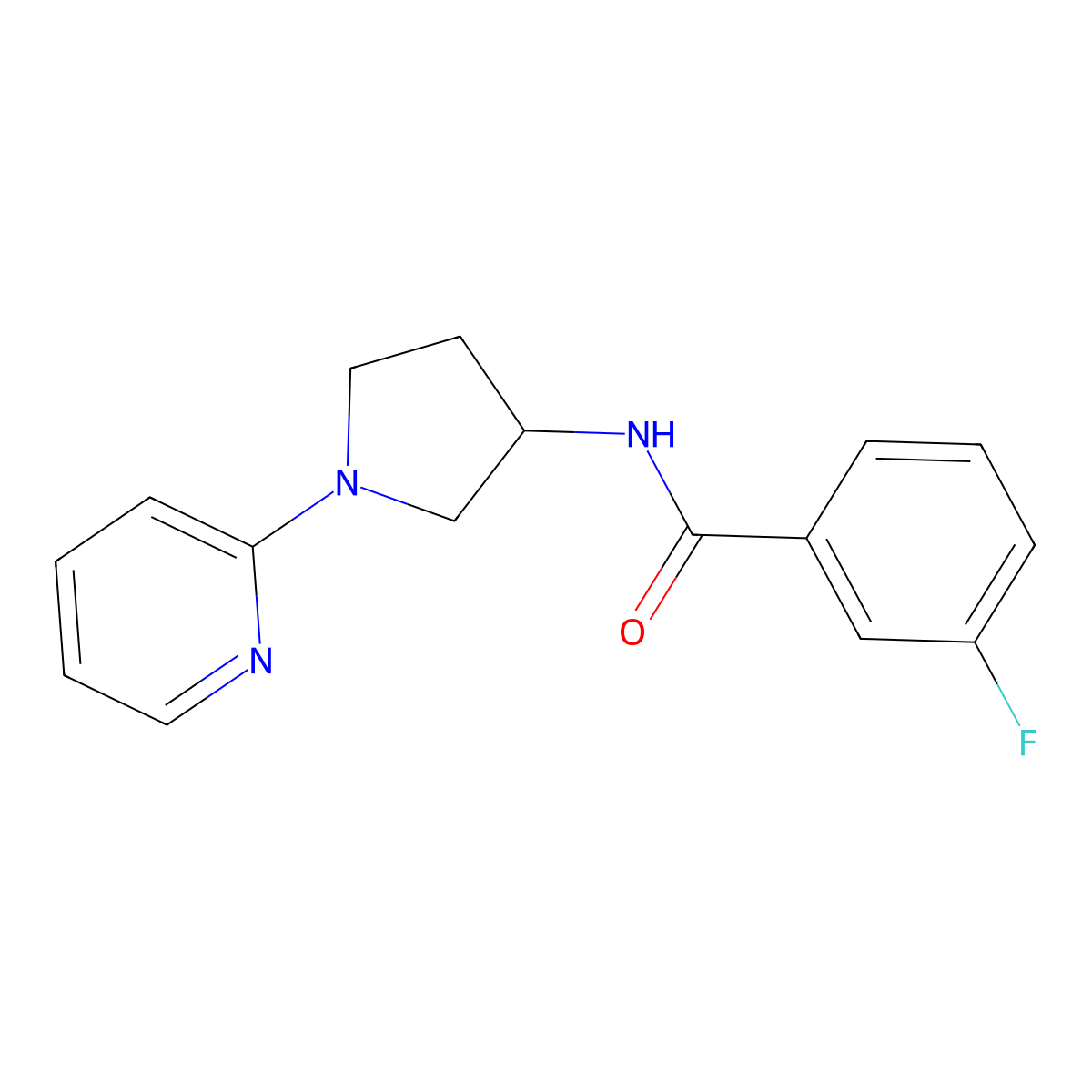 3-fluoro-N-(1-(pyridin-2-yl)pyrrolidin-3-yl)benzamide molecular structure, CAS 1795471-34-9
