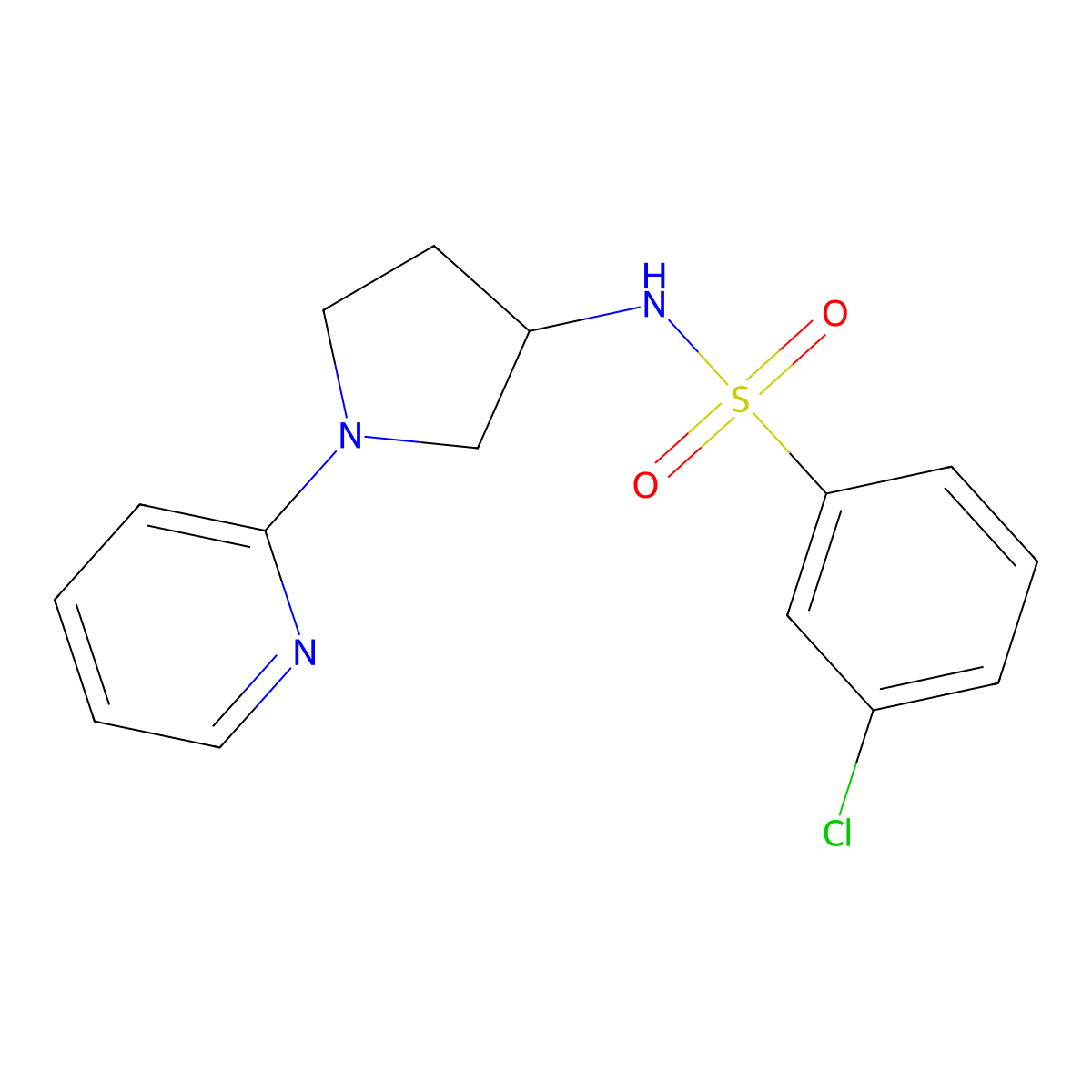 3-chloro-N-[1-(pyridin-2-yl)pyrrolidin-3-yl]benzene-1-sulfonamide molecular structure, CAS 1795471-40-7