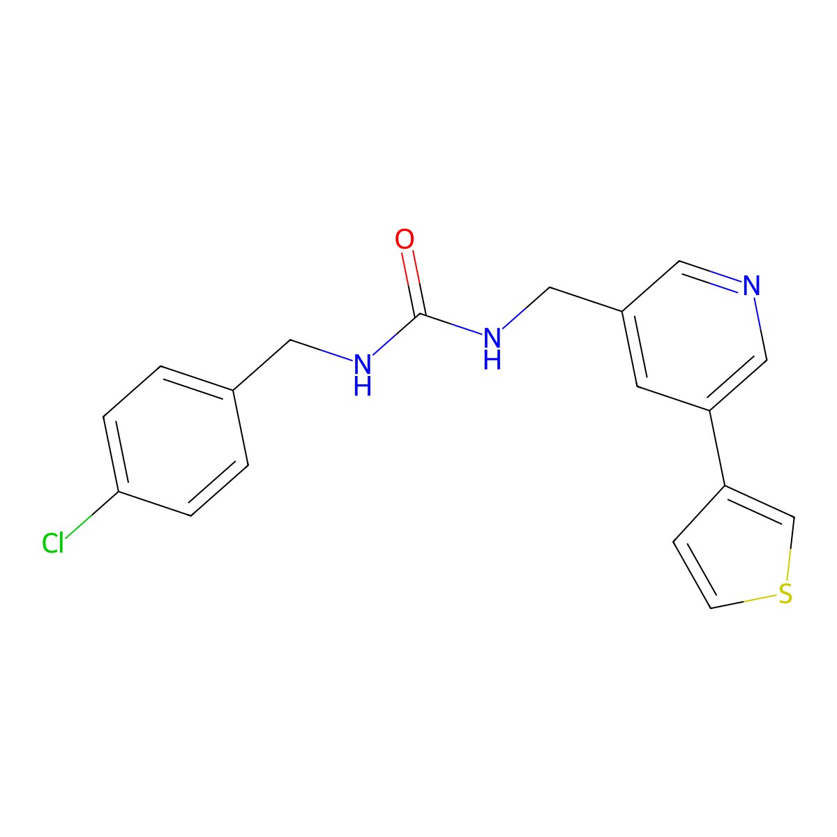1-(4-Chlorobenzyl)-3-((5-(thiophen-3-yl)pyridin-3-yl)methyl)urea molecular structure, CAS 1795471-49-6