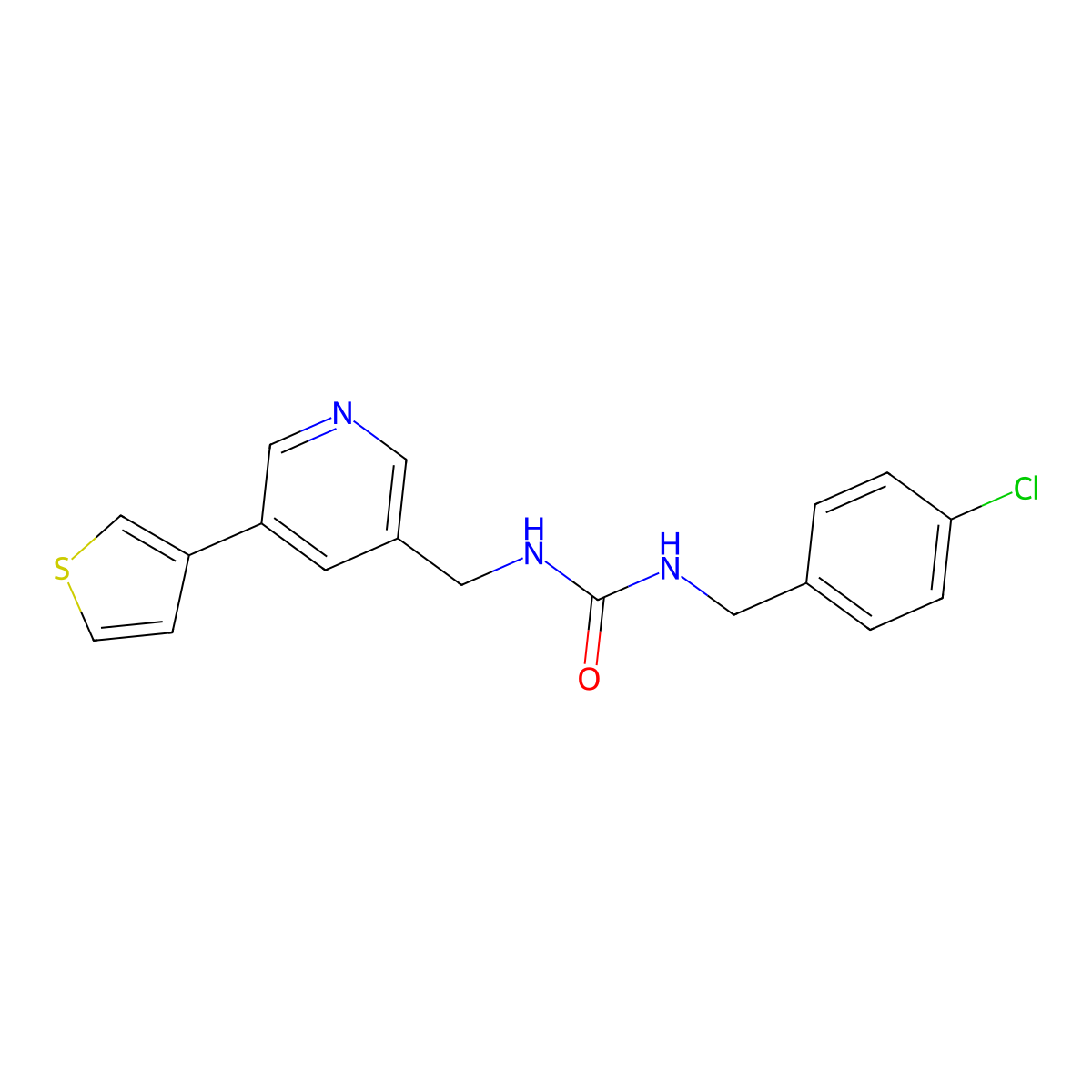 1-(4-Chlorobenzyl)-3-((5-(thiophen-3-yl)pyridin-3-yl)methyl)urea molecular structure, CAS 1795471-49-6