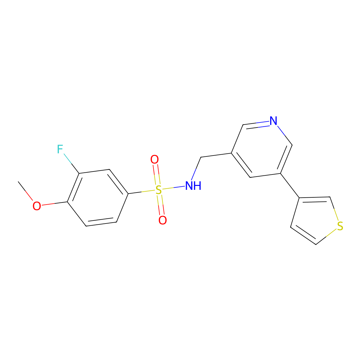 3-fluoro-4-methoxy-N-((5-(thiophen-3-yl)pyridin-3-yl)methyl)benzenesulfonamide molecular structure, CAS 1795471-60-1