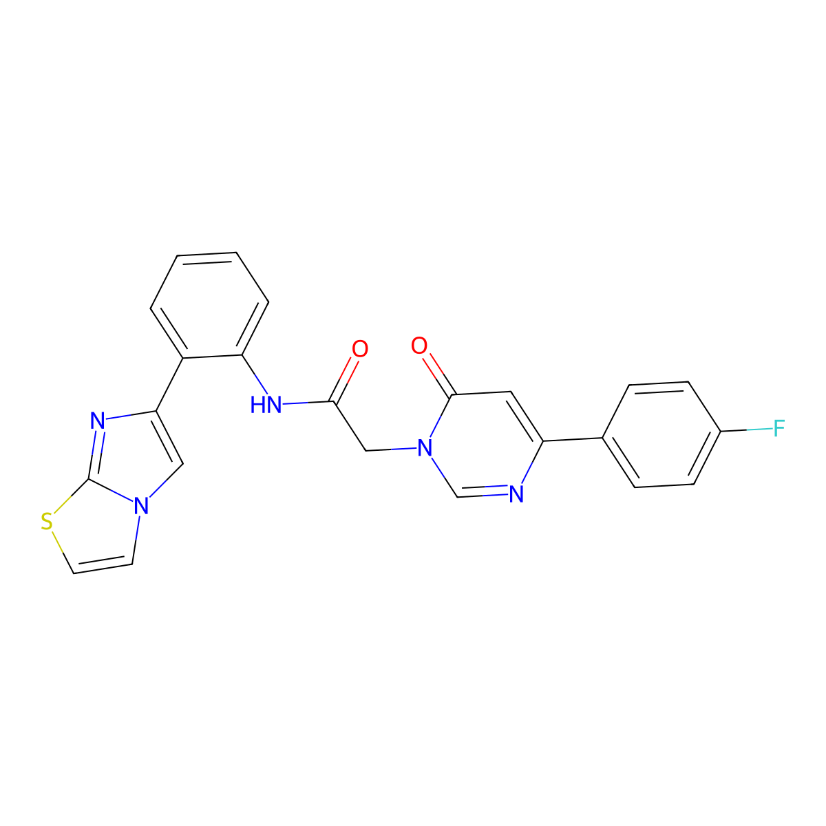 2-(4-(4-fluorophenyl)-6-oxopyrimidin-1(6H)-yl)-N-(2-(imidazo[2,1-b]thiazol-6-yl)phenyl)acetamide molecular structure, CAS 1795471-87-2