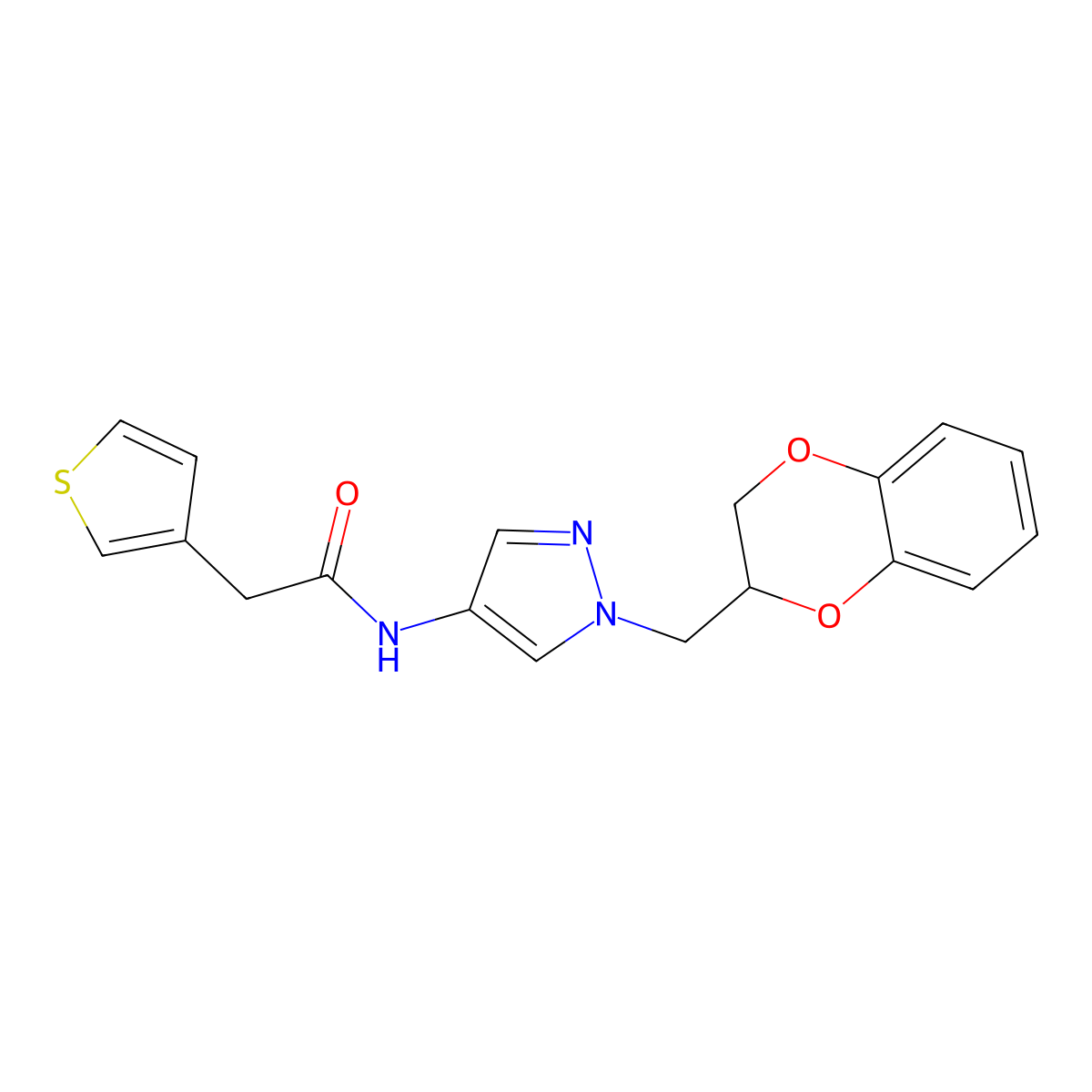 N-(1-((2,3-dihydrobenzo[b][1,4]dioxin-2-yl)methyl)-1H-pyrazol-4-yl)-2-(thiophen-3-yl)acetamide molecular structure, CAS 1795471-92-9