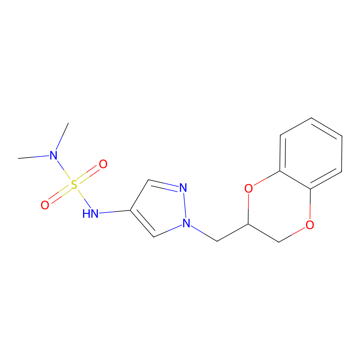 ({1-[(2,3-dihydro-1,4-benzodioxin-2-yl)methyl]-1H-pyrazol-4-yl}sulfamoyl)dimethylamine molecular structure, CAS 1795471-96-3