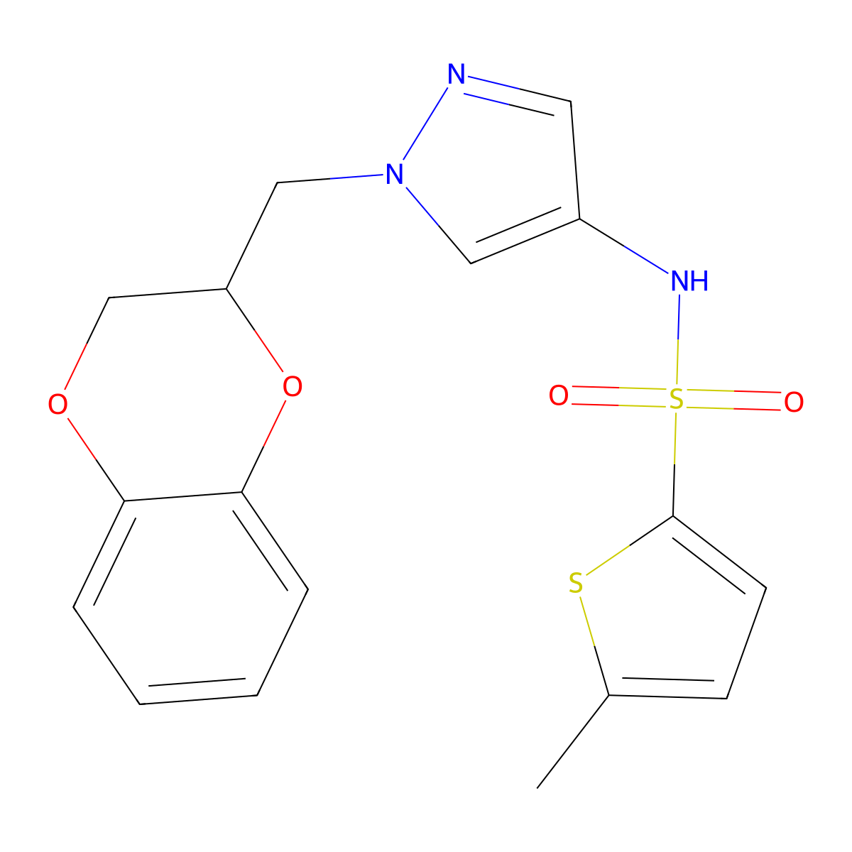 N-(1-((2,3-dihydrobenzo[b][1,4]dioxin-2-yl)methyl)-1H-pyrazol-4-yl)-5-methylthiophene-2-sulfonamide molecular structure, CAS 1795472-01-3