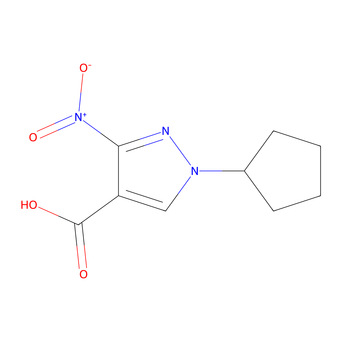 1-cyclopentyl-3-nitro-1H-pyrazole-4-carboxylic acid molecular structure, CAS 1795473-86-7