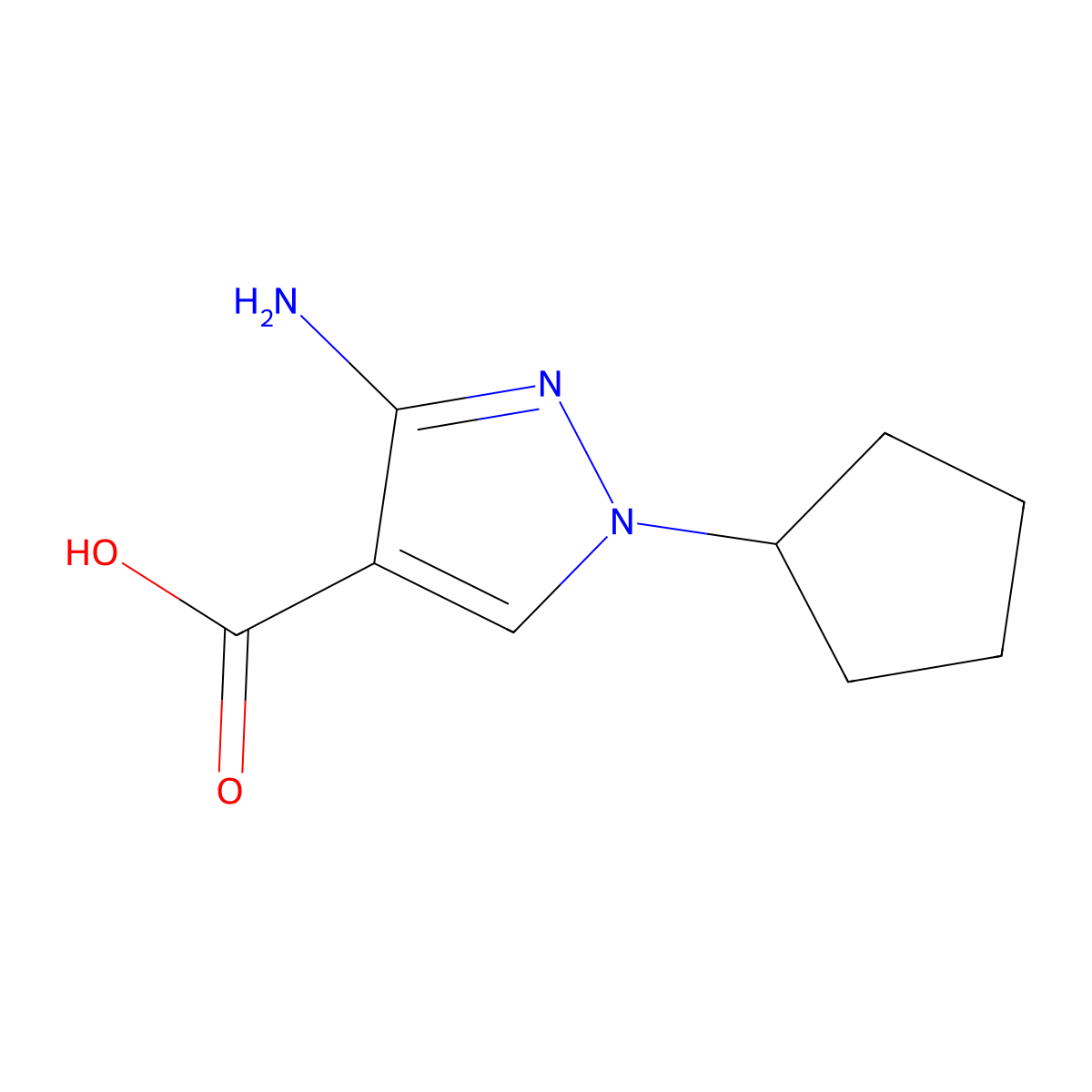 3-amino-1-cyclopentyl-1H-pyrazole-4-carboxylic acid molecular structure, CAS 1795473-91-4