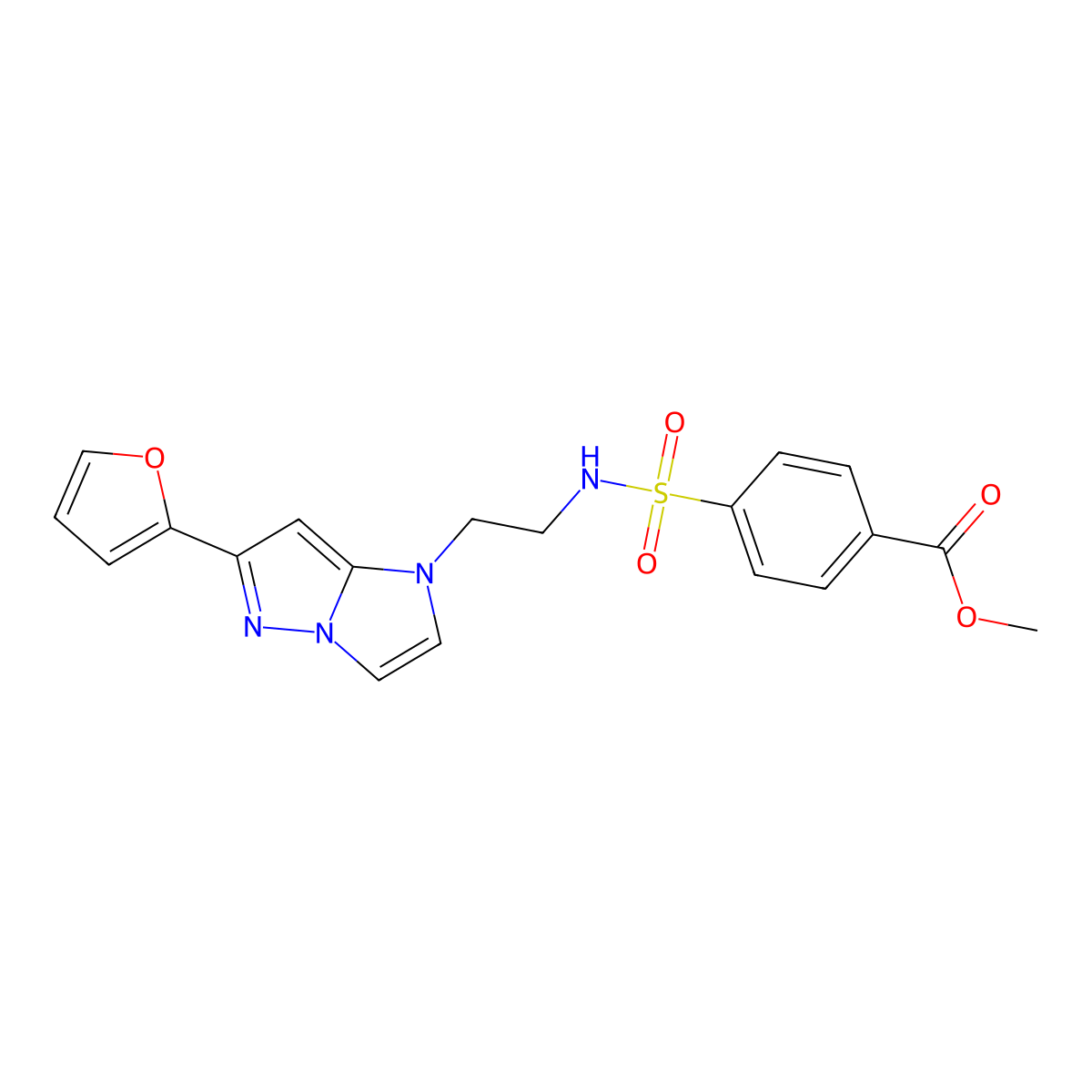 methyl 4-(N-(2-(6-(furan-2-yl)-1H-imidazo[1,2-b]pyrazol-1-yl)ethyl)sulfamoyl)benzoate molecular structure, CAS 1795475-82-9