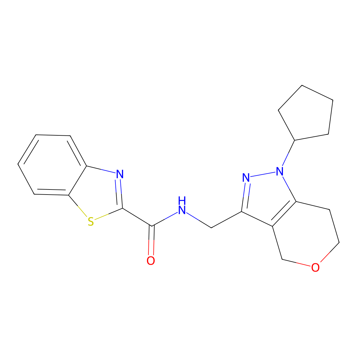 N-((1-cyclopentyl-1,4,6,7-tetrahydropyrano[4,3-c]pyrazol-3-yl)methyl)benzo[d]thiazole-2-carboxamide molecular structure, CAS 1795475-94-3