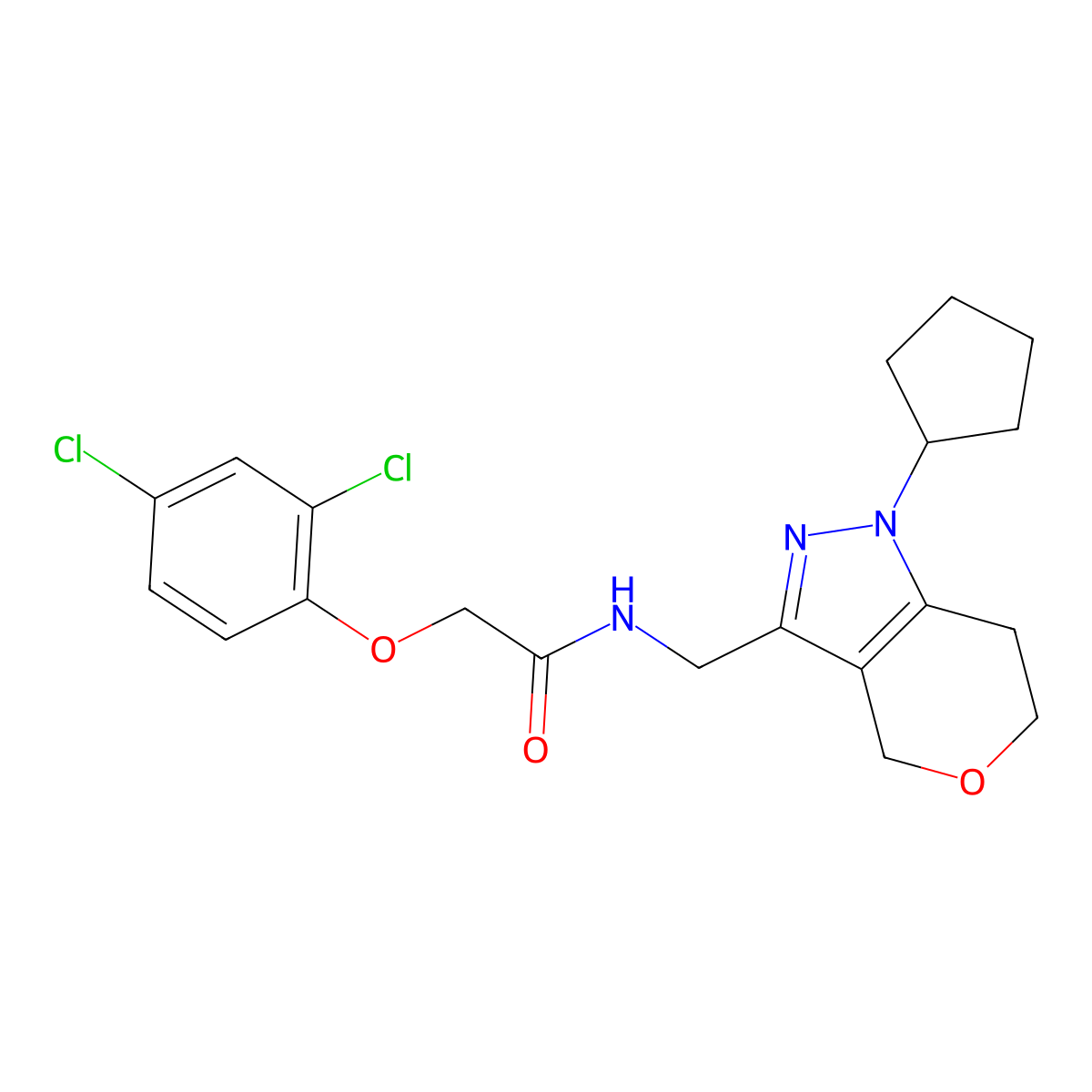 N-((1-cyclopentyl-1,4,6,7-tetrahydropyrano[4,3-c]pyrazol-3-yl)methyl)-2-(2,4-dichlorophenoxy)acetamide molecular structure, CAS 1795476-04-8