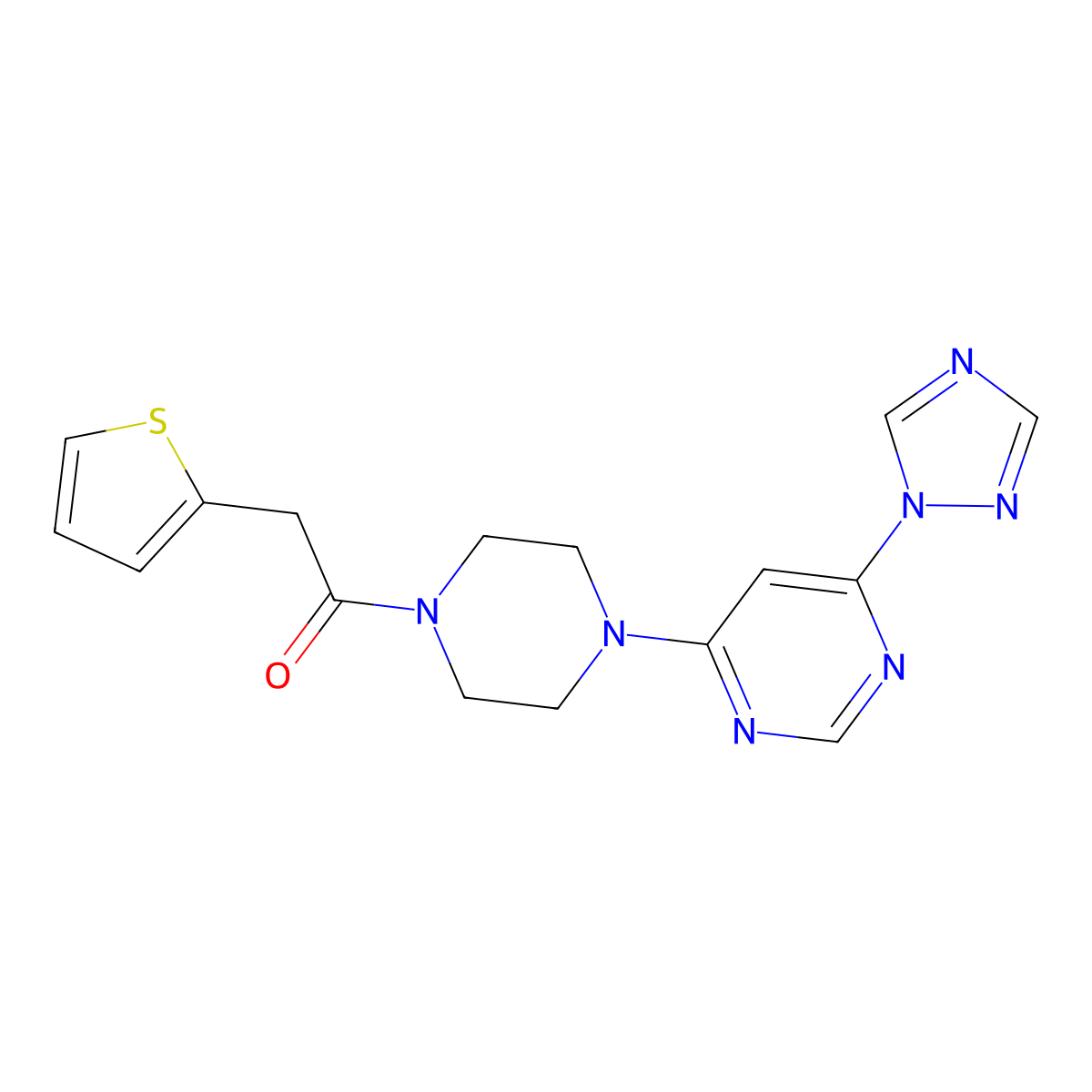 1-(4-(6-(1H-1,2,4-triazol-1-yl)pyrimidin-4-yl)piperazin-1-yl)-2-(thiophen-2-yl)ethanone molecular structure, CAS 1795476-23-1