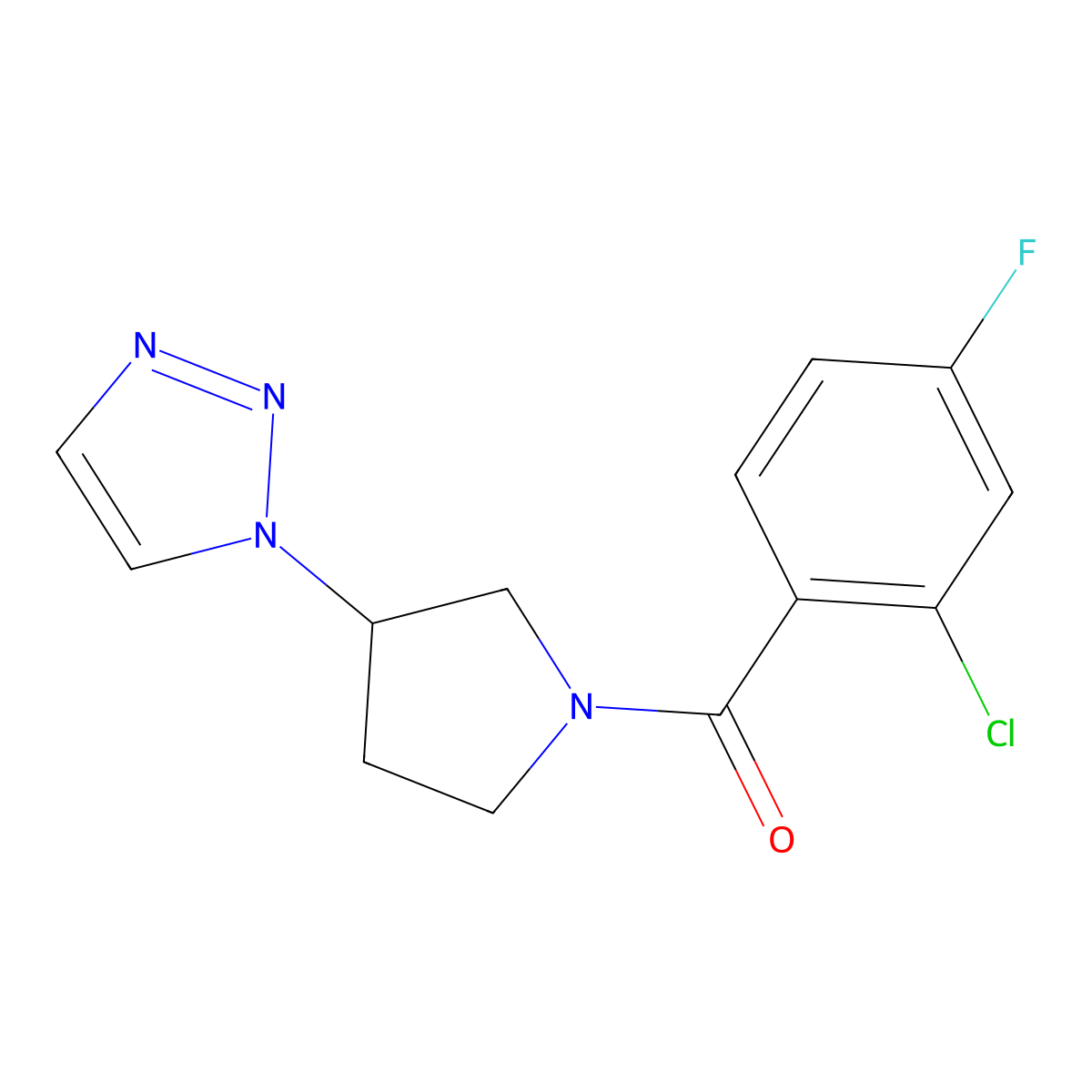 (3-(1H-1,2,3-triazol-1-yl)pyrrolidin-1-yl)(2-chloro-4-fluorophenyl)methanone molecular structure, CAS 1795476-83-3