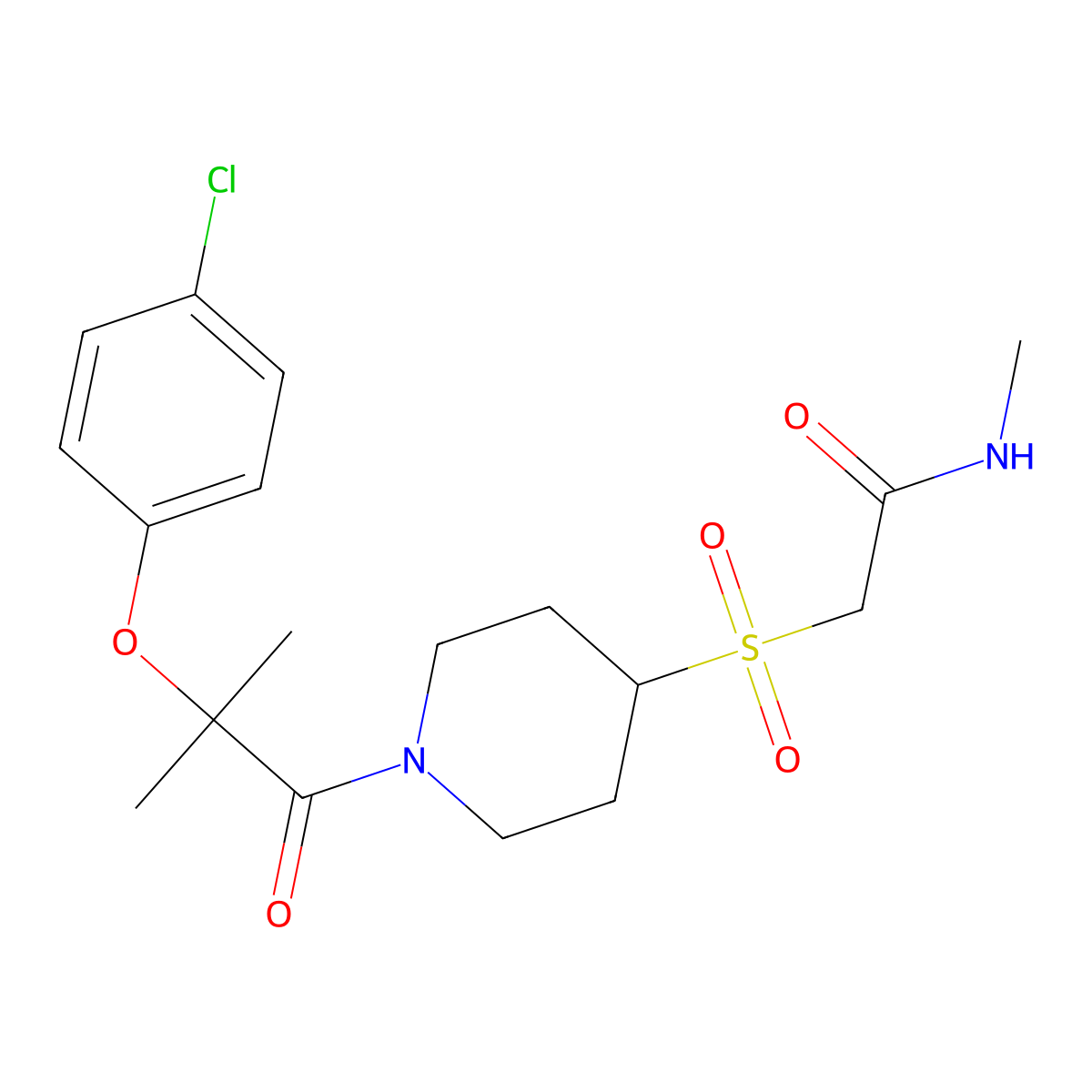 2-((1-(2-(4-chlorophenoxy)-2-methylpropanoyl)piperidin-4-yl)sulfonyl)-N-methylacetamide molecular structure, CAS 1795476-99-1