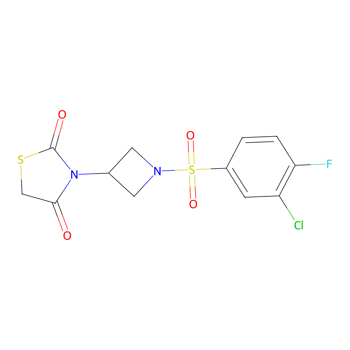 3-(1-((3-Chloro-4-fluorophenyl)sulfonyl)azetidin-3-yl)thiazolidine-2,4-dione molecular structure, CAS 1795477-00-7