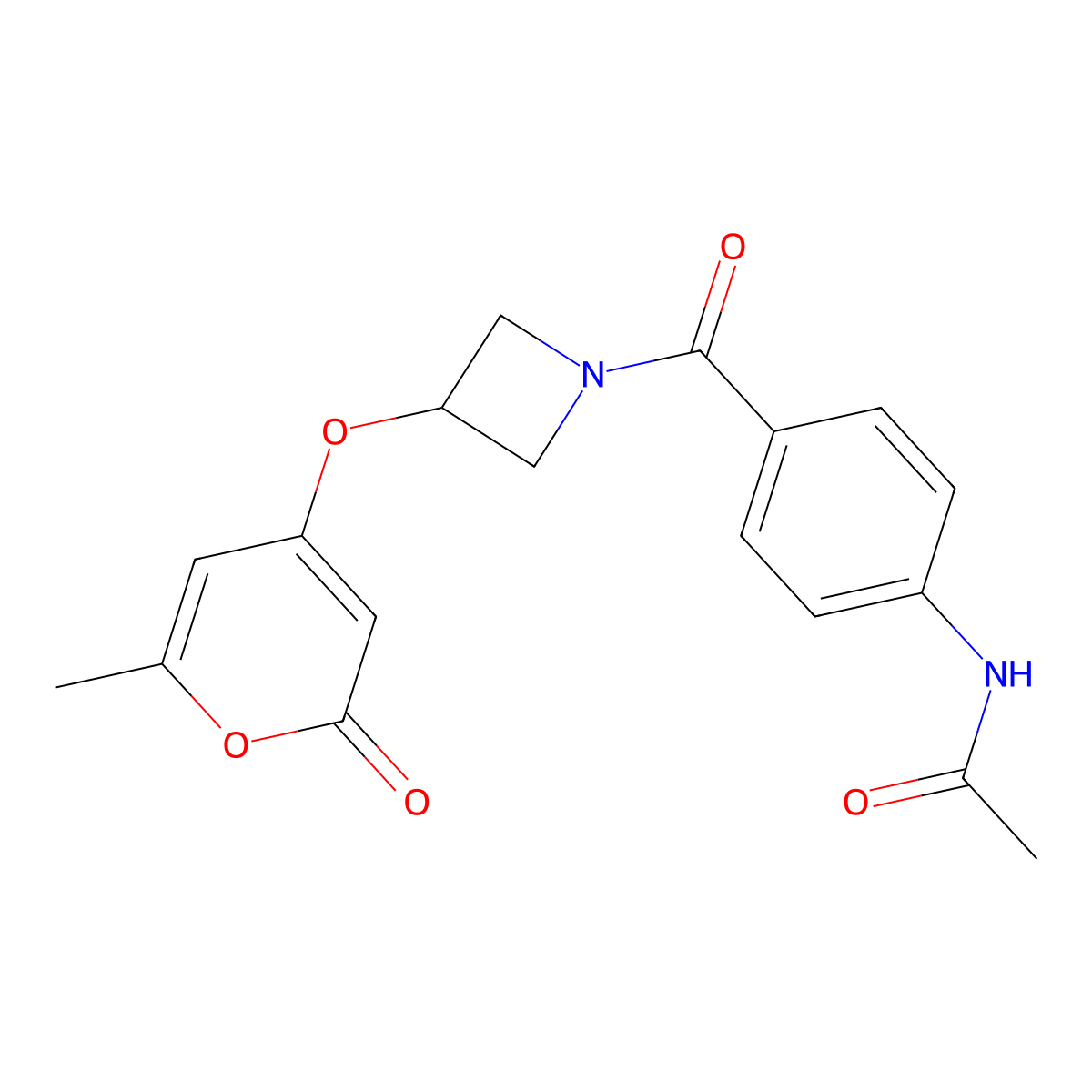 N-(4-(3-((6-methyl-2-oxo-2H-pyran-4-yl)oxy)azetidine-1-carbonyl)phenyl)acetamide molecular structure, CAS 1795477-21-2