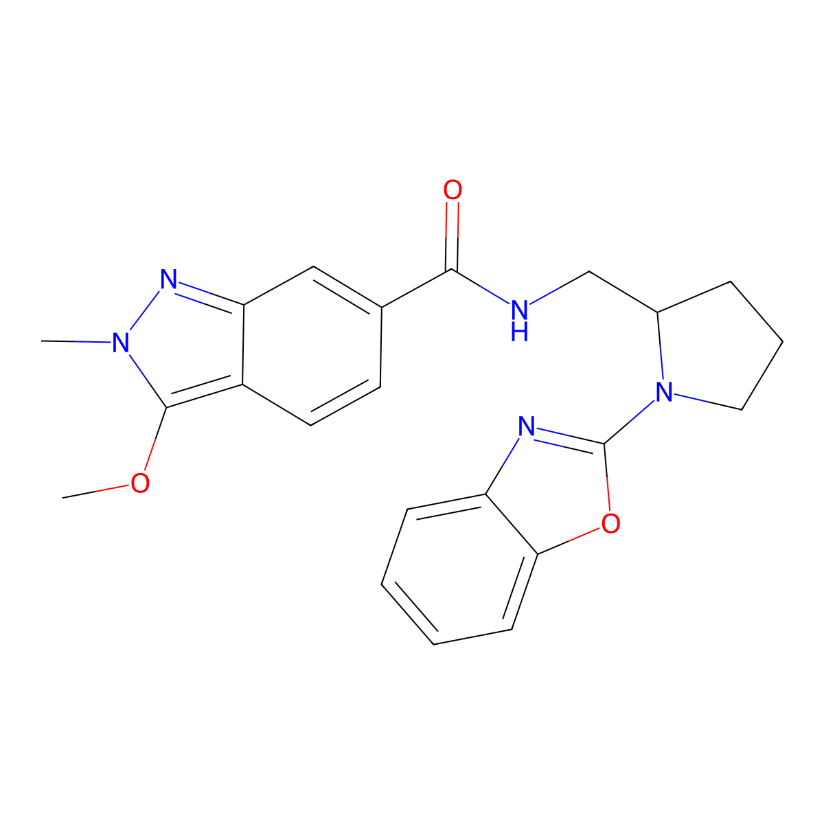 N-((1-(benzo[d]oxazol-2-yl)pyrrolidin-2-yl)methyl)-3-methoxy-2-methyl-2H-indazole-6-carboxamide molecular structure, CAS 1795477-24-5