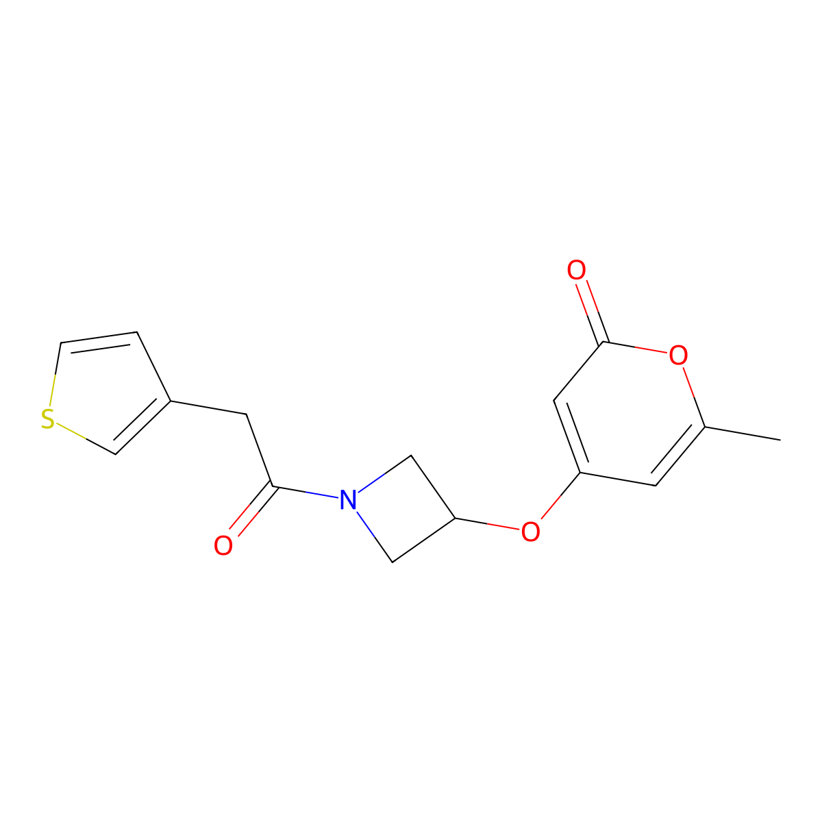 6-methyl-4-({1-[2-(thiophen-3-yl)acetyl]azetidin-3-yl}oxy)-2H-pyran-2-one molecular structure, CAS 1795477-34-7