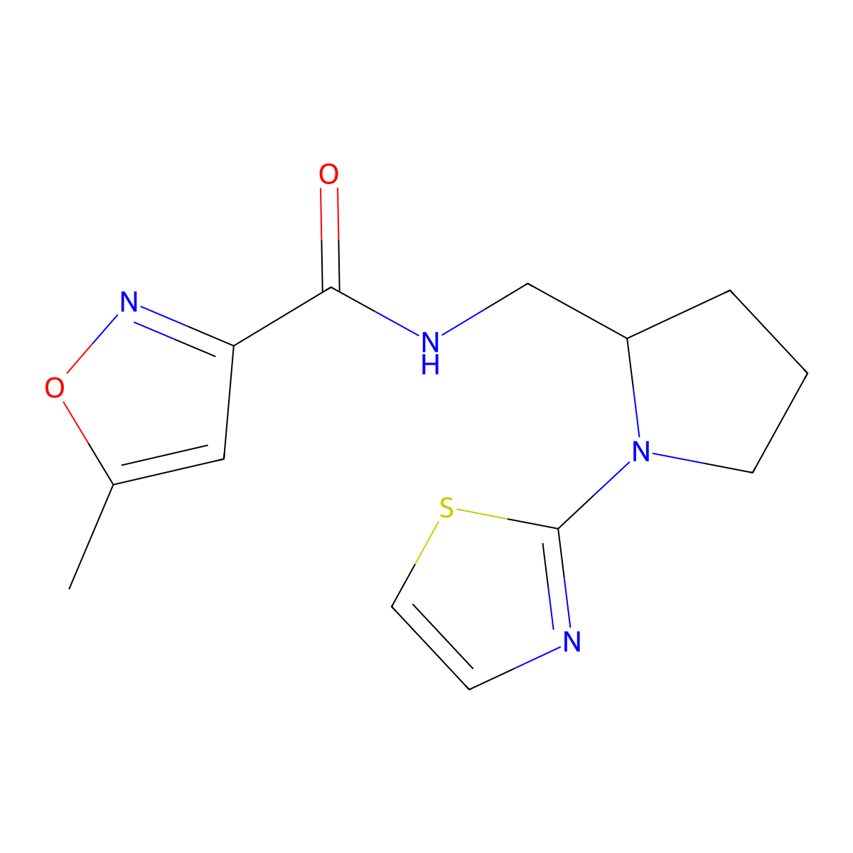 5-methyl-N-((1-(thiazol-2-yl)pyrrolidin-2-yl)methyl)isoxazole-3-carboxamide molecular structure, CAS 1795477-37-0