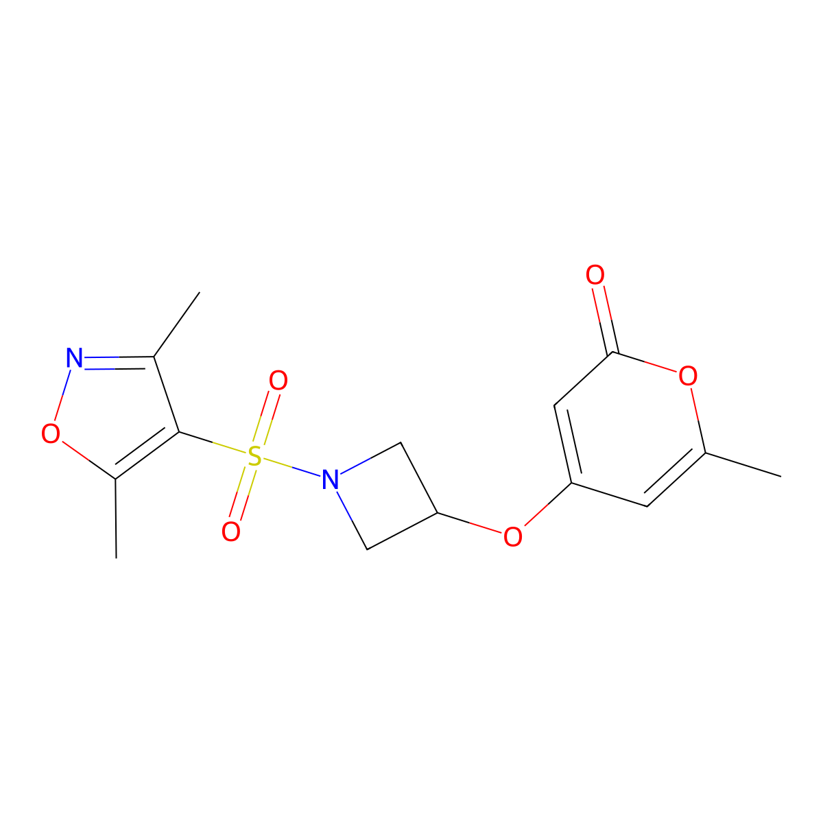 4-((1-((3,5-dimethylisoxazol-4-yl)sulfonyl)azetidin-3-yl)oxy)-6-methyl-2H-pyran-2-one molecular structure, CAS 1795477-41-6
