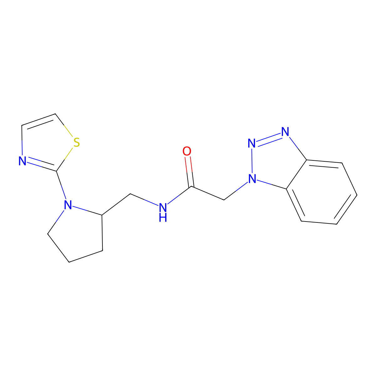 2-(1H-benzo[d][1,2,3]triazol-1-yl)-N-((1-(thiazol-2-yl)pyrrolidin-2-yl)methyl)acetamide molecular structure, CAS 1795477-49-4