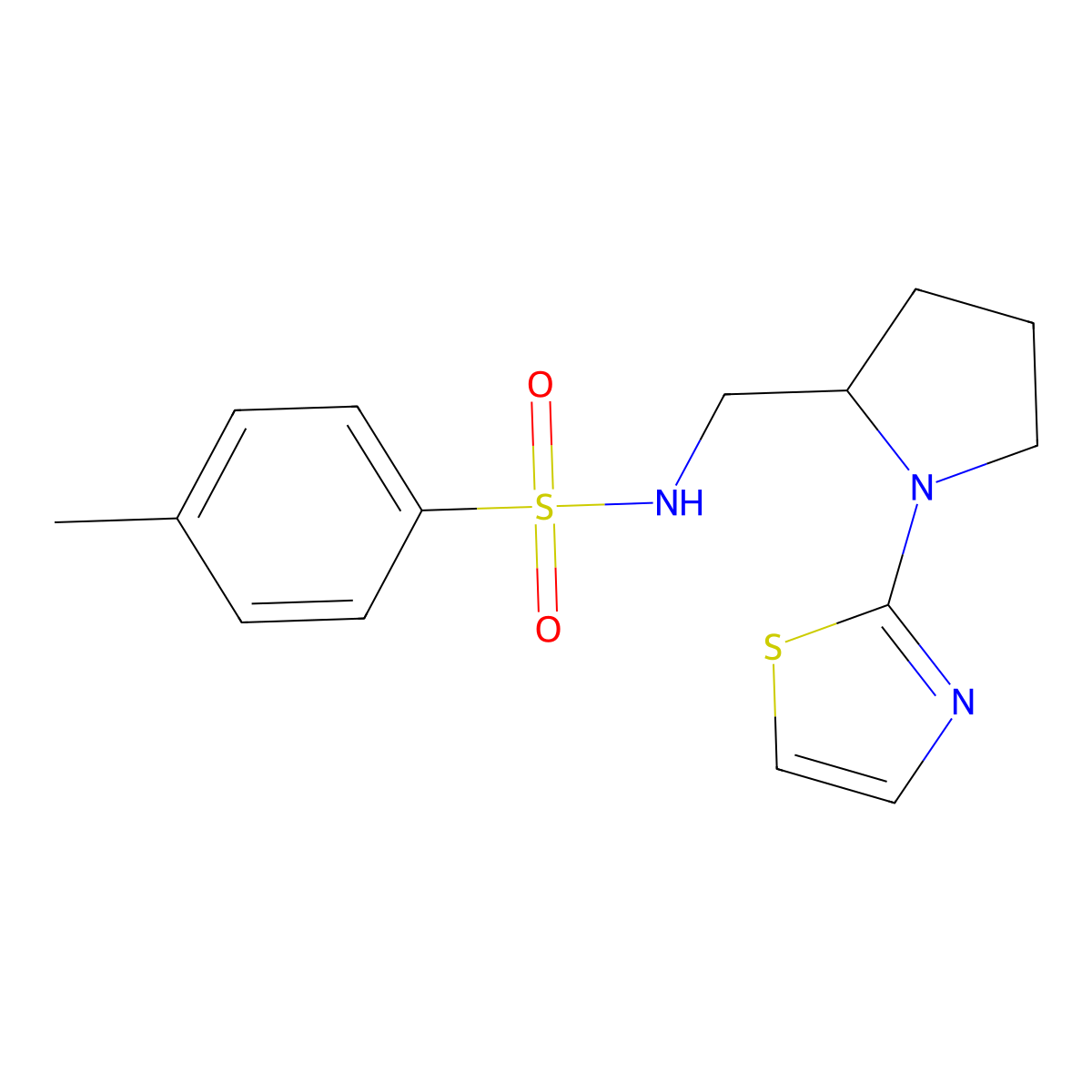 4-methyl-N-((1-(thiazol-2-yl)pyrrolidin-2-yl)methyl)benzenesulfonamide molecular structure, CAS 1795477-56-3