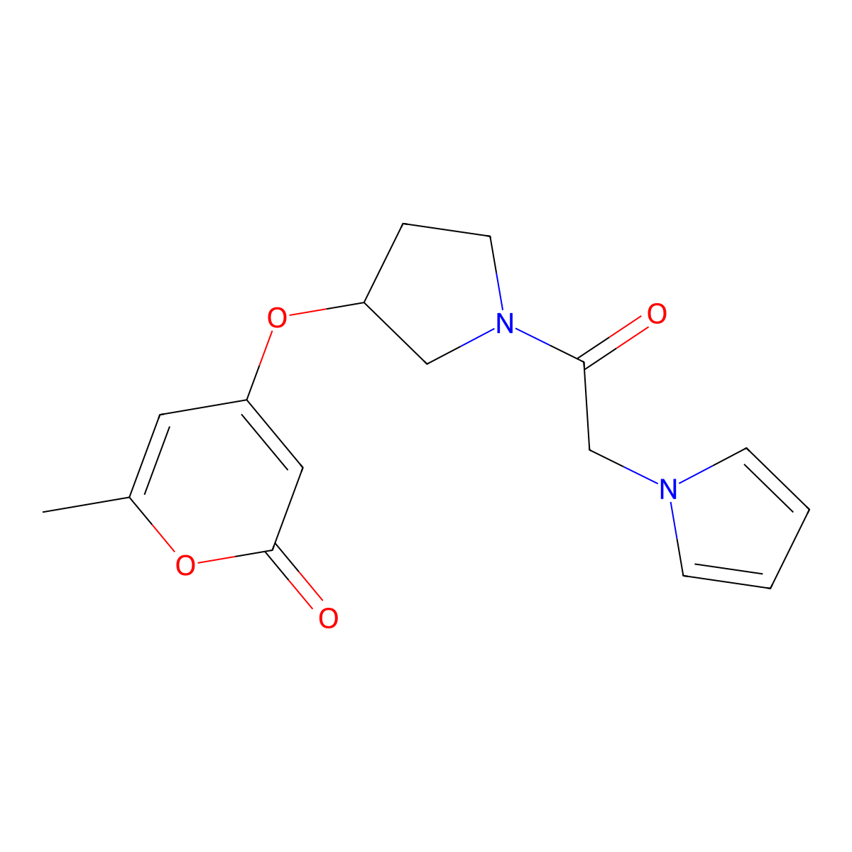 4-((1-(2-(1H-pyrrol-1-yl)acetyl)pyrrolidin-3-yl)oxy)-6-methyl-2H-pyran-2-one molecular structure, CAS 1795477-64-3