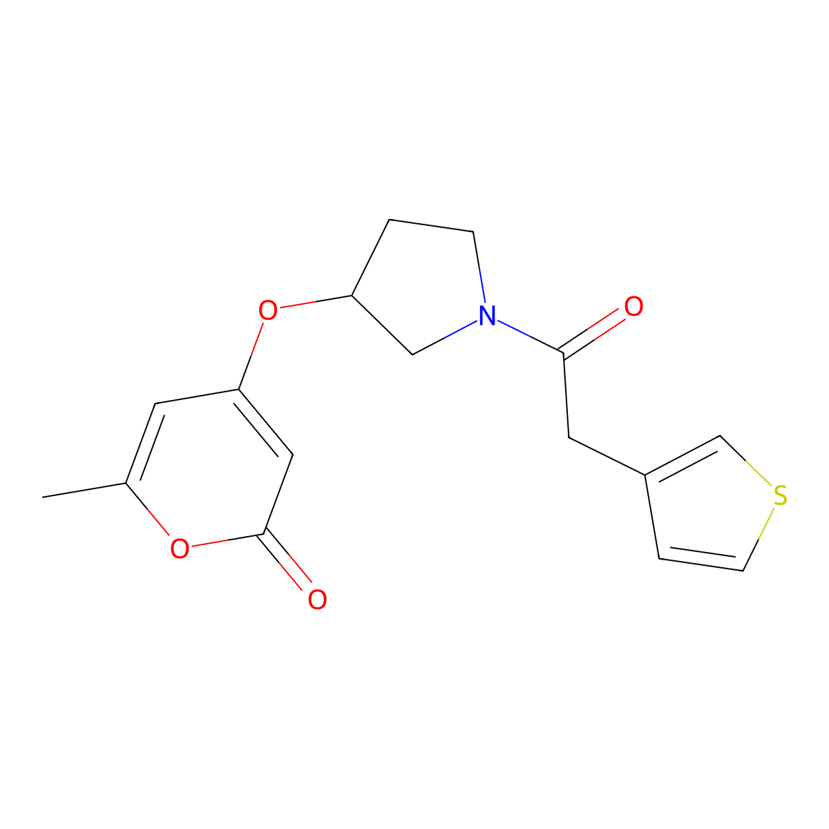 6-methyl-4-((1-(2-(thiophen-3-yl)acetyl)pyrrolidin-3-yl)oxy)-2H-pyran-2-one molecular structure, CAS 1795477-68-7