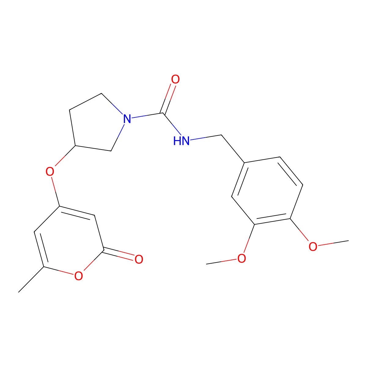 N-(3,4-dimethoxybenzyl)-3-((6-methyl-2-oxo-2H-pyran-4-yl)oxy)pyrrolidine-1-carboxamide molecular structure, CAS 1795477-72-3
