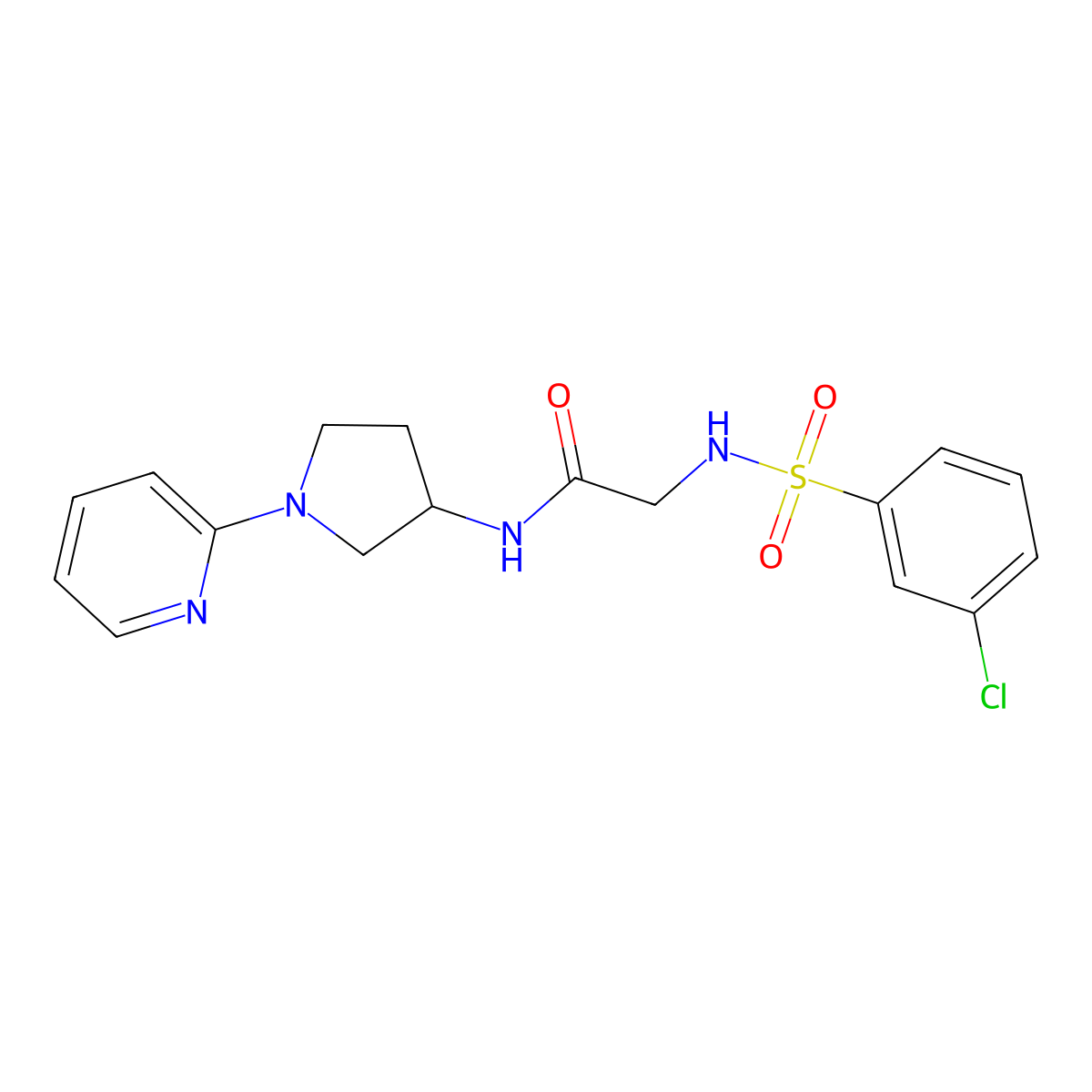 2-(3-chlorophenylsulfonamido)-N-(1-(pyridin-2-yl)pyrrolidin-3-yl)acetamide molecular structure, CAS 1795477-98-3