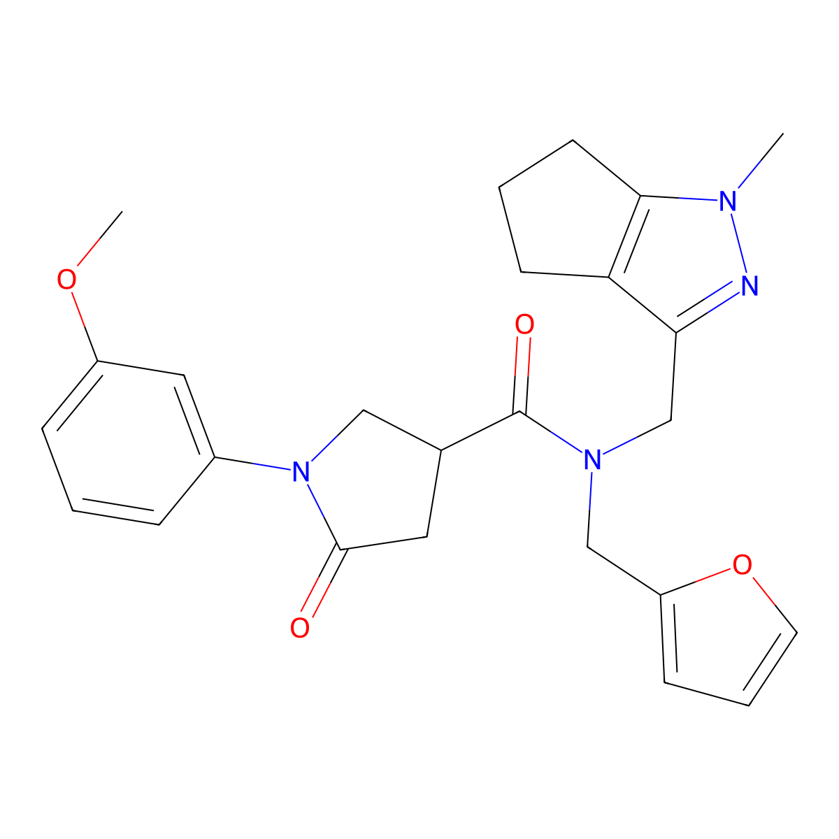 N-(Furan-2-ylmethyl)-1-(3-methoxyphenyl)-N-[(1-methyl-5,6-dihydro-4H-cyclopenta[c]pyrazol-3-yl)methyl]-5-oxopyrrolidine-3-carboxamide molecular structure, CAS 1795478-27-1