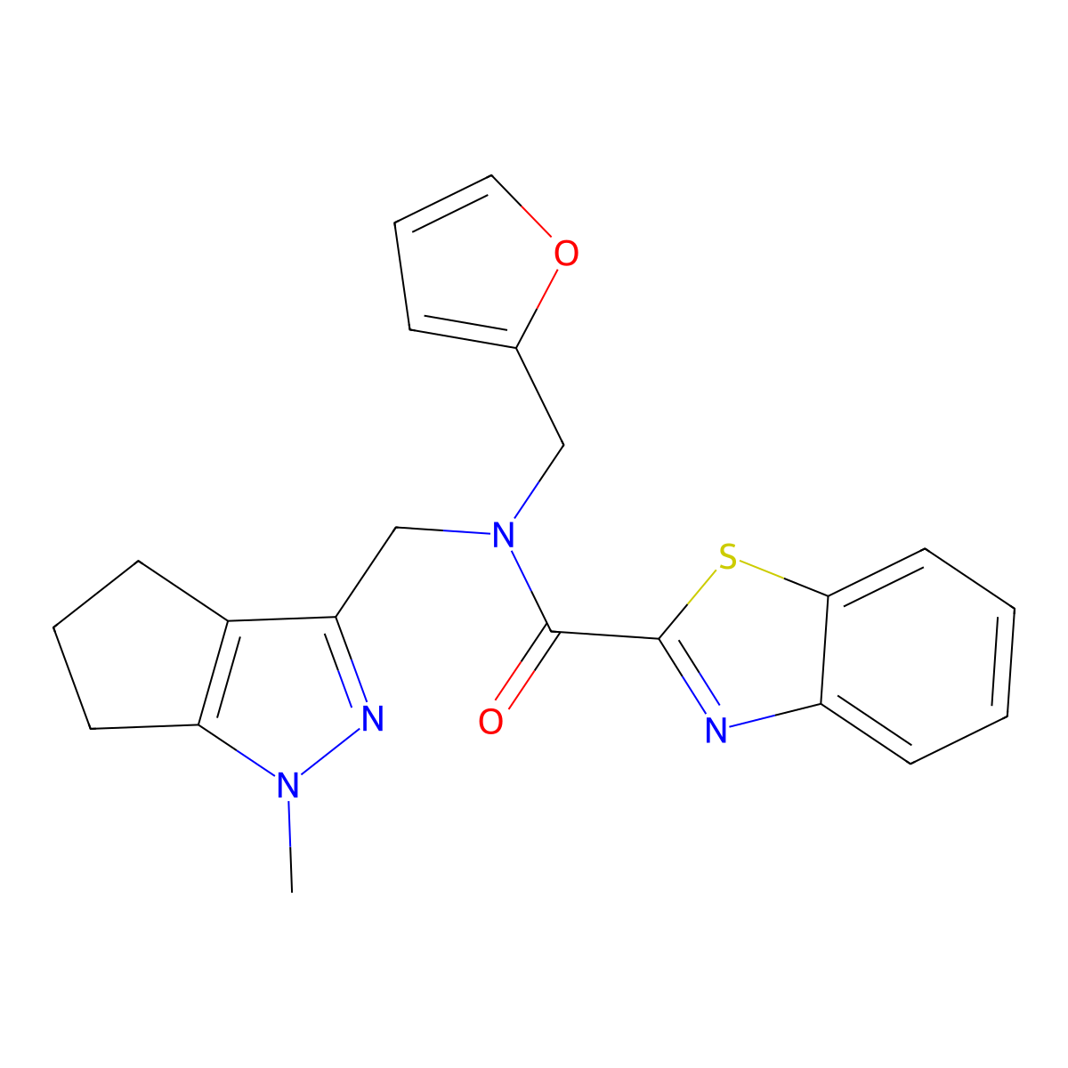 N-(furan-2-ylmethyl)-N-((1-methyl-1,4,5,6-tetrahydrocyclopenta[c]pyrazol-3-yl)methyl)benzo[d]thiazole-2-carboxamide molecular structure, CAS 1795478-39-5