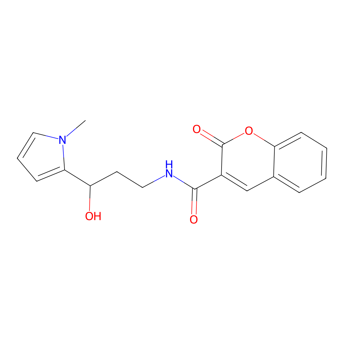 N-[3-hydroxy-3-(1-methyl-1H-pyrrol-2-yl)propyl]-2-oxo-2H-chromene-3-carboxamide molecular structure, CAS 1795478-48-6