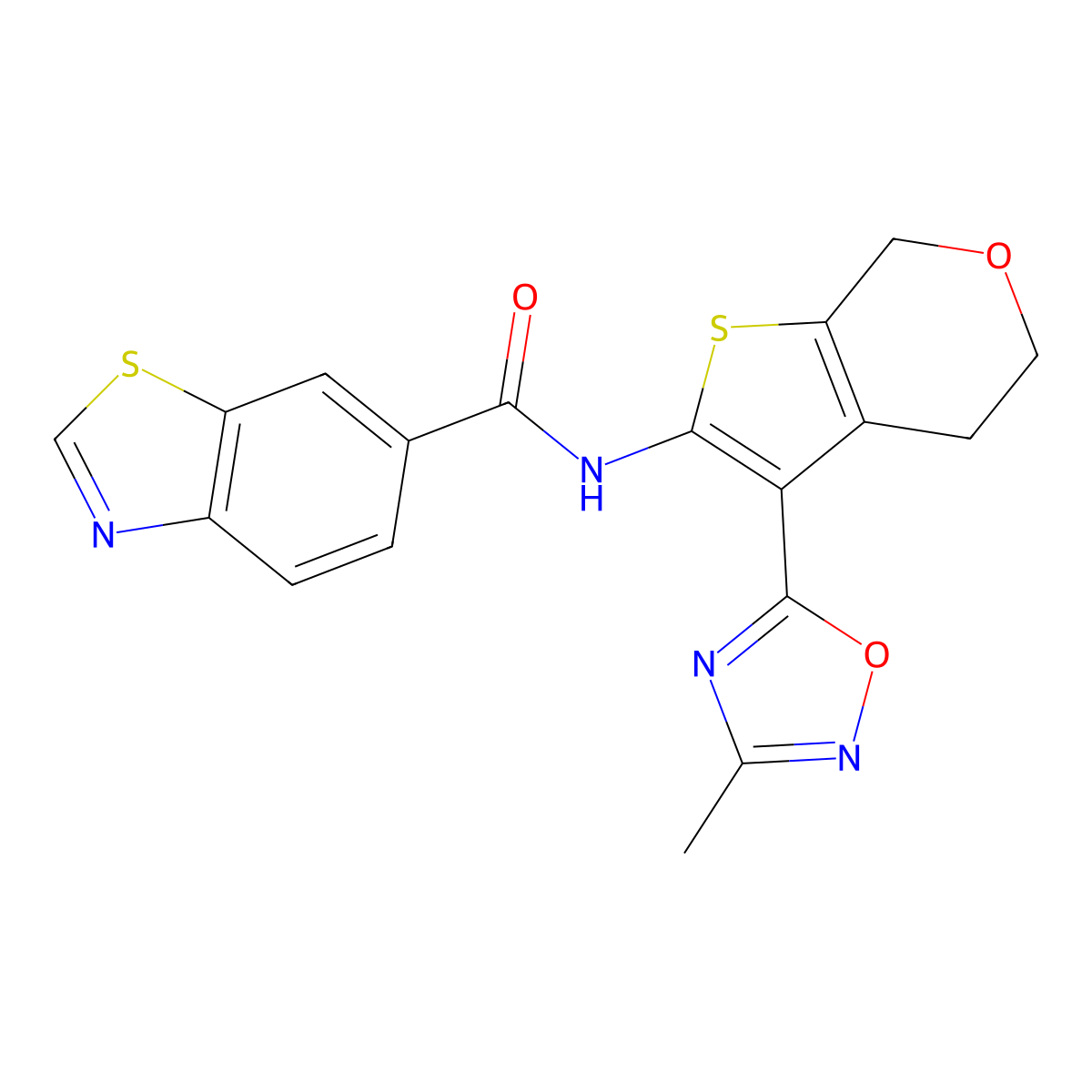 N-(3-(3-methyl-1,2,4-oxadiazol-5-yl)-5,7-dihydro-4H-thieno[2,3-c]pyran-2-yl)benzo[d]thiazole-6-carboxamide molecular structure, CAS 1795478-63-5