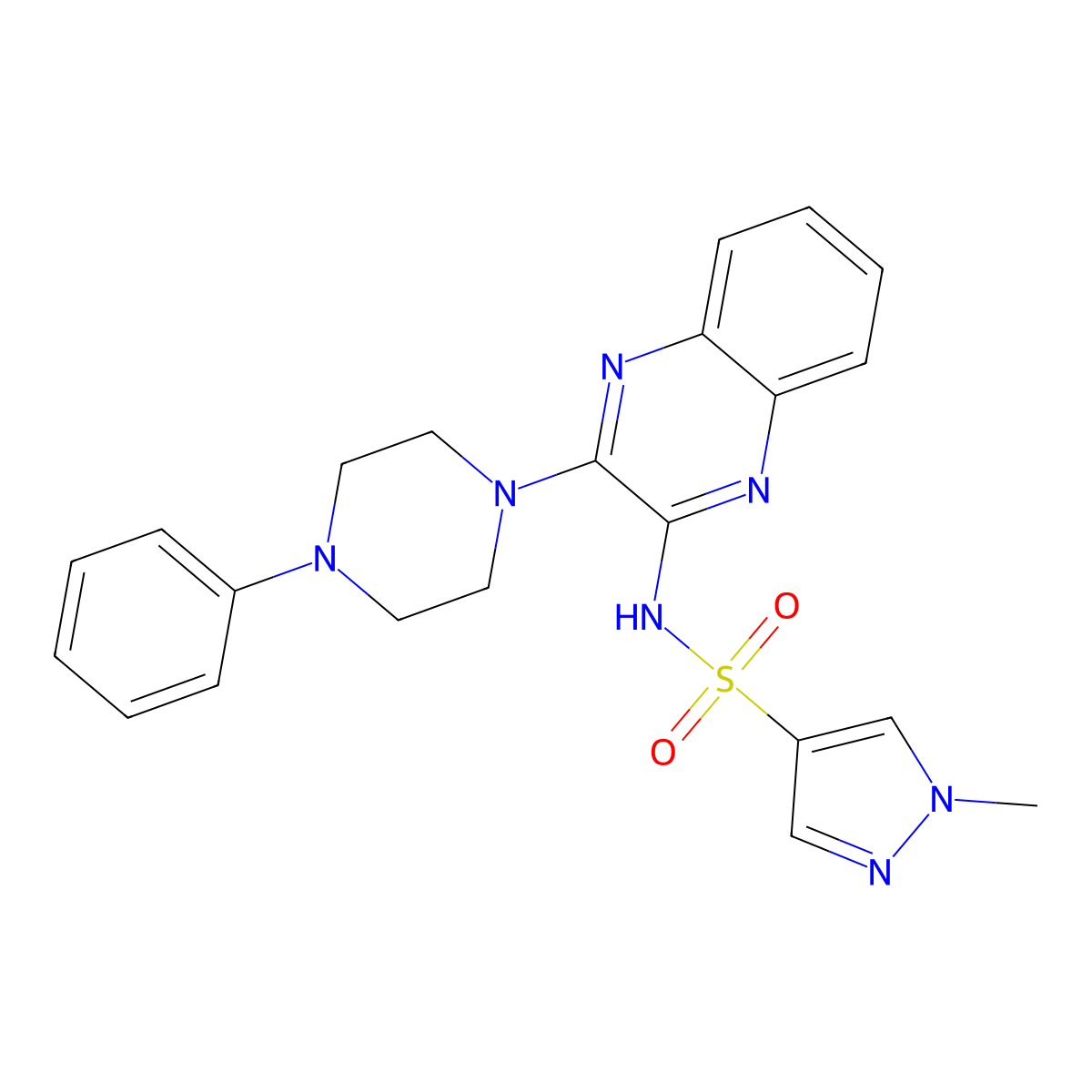 1-methyl-N-[3-(4-phenylpiperazin-1-yl)quinoxalin-2-yl]-1H-pyrazole-4-sulfonamide molecular structure, CAS 1795478-71-5