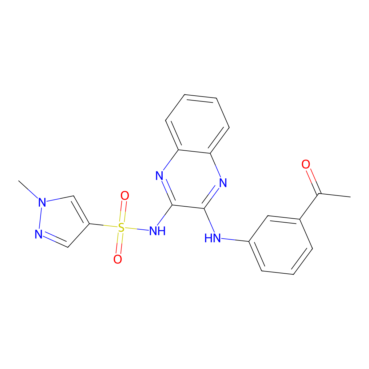 N-{3-[(3-acetylphenyl)amino]quinoxalin-2-yl}-1-methyl-1H-pyrazole-4-sulfonamide molecular structure, CAS 1795478-77-1
