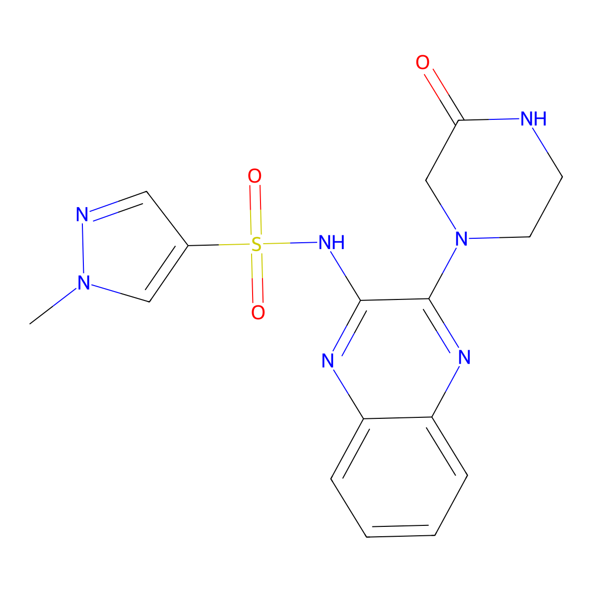 1-methyl-N-(3-(3-oxopiperazin-1-yl)quinoxalin-2-yl)-1H-pyrazole-4-sulfonamide molecular structure, CAS 1795478-87-3