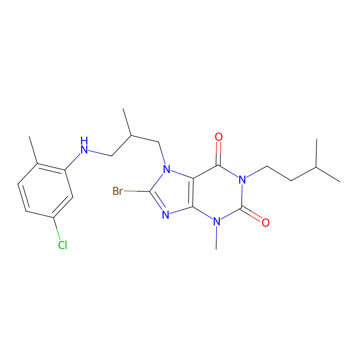 8-bromo-7-{3-[(5-chloro-2-methylphenyl)amino]-2-methylpropyl}-3-methyl-1-(3-methylbutyl)-2,3,6,7-tetrahydro-1H-purine-2,6-dione molecular structure, CAS 1795479-09-2
