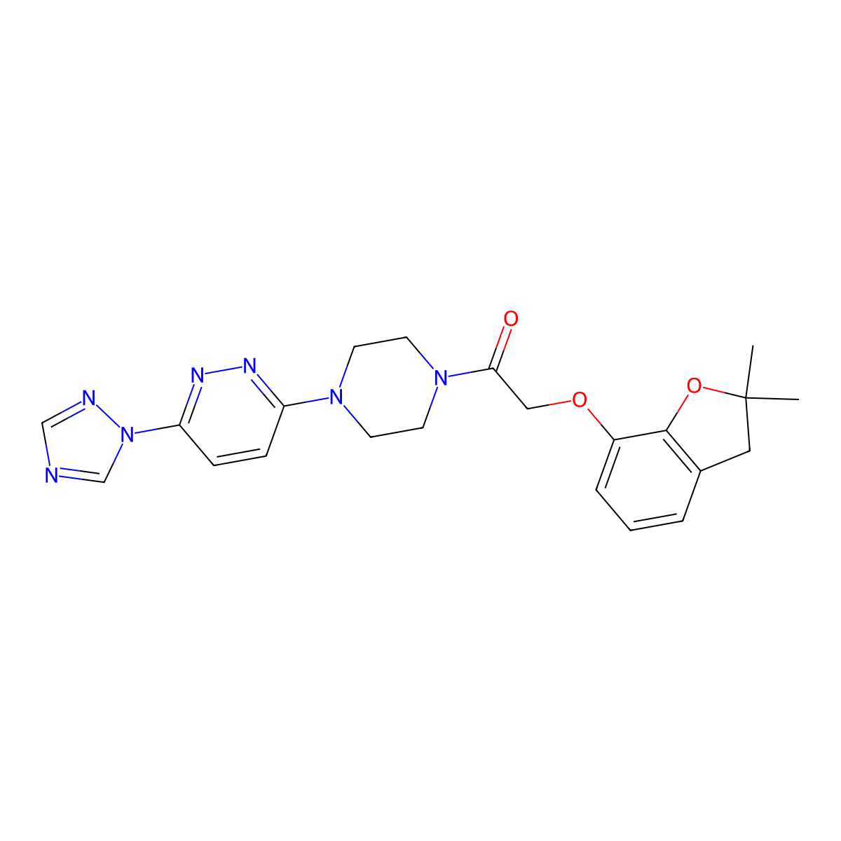1-(4-(6-(1H-1,2,4-triazol-1-yl)pyridazin-3-yl)piperazin-1-yl)-2-((2,2-dimethyl-2,3-dihydrobenzofuran-7-yl)oxy)ethanone molecular structure, CAS 1795479-45-6