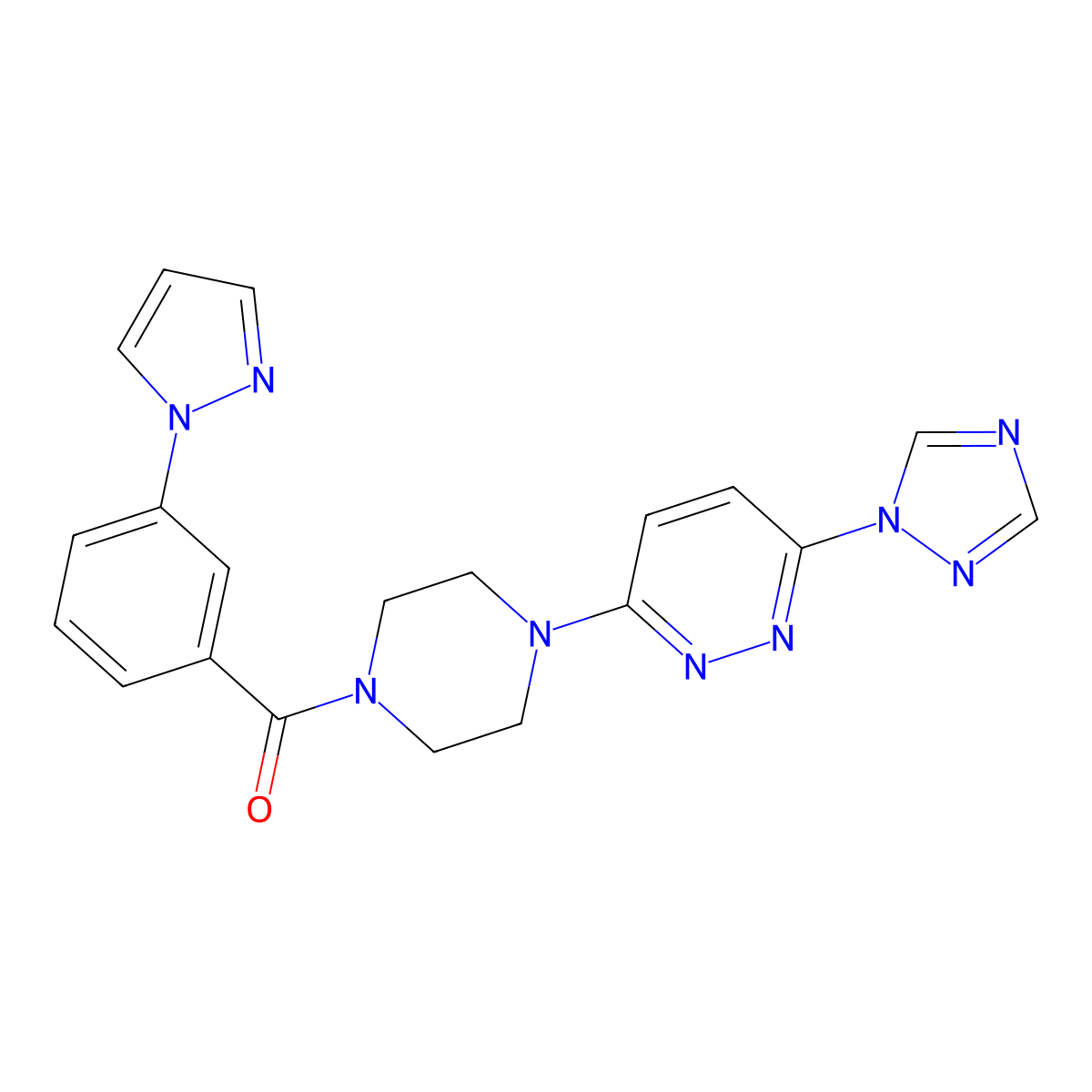 (4-(6-(1H-1,2,4-triazol-1-yl)pyridazin-3-yl)piperazin-1-yl)(3-(1H-pyrazol-1-yl)phenyl)methanone molecular structure, CAS 1795479-49-0