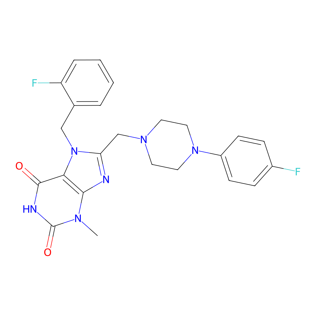 7-[(2-fluorophenyl)methyl]-8-{[4-(4-fluorophenyl)piperazin-1-yl]methyl}-3-methyl-2,3,6,7-tetrahydro-1H-purine-2,6-dione molecular structure, CAS 1795479-54-7