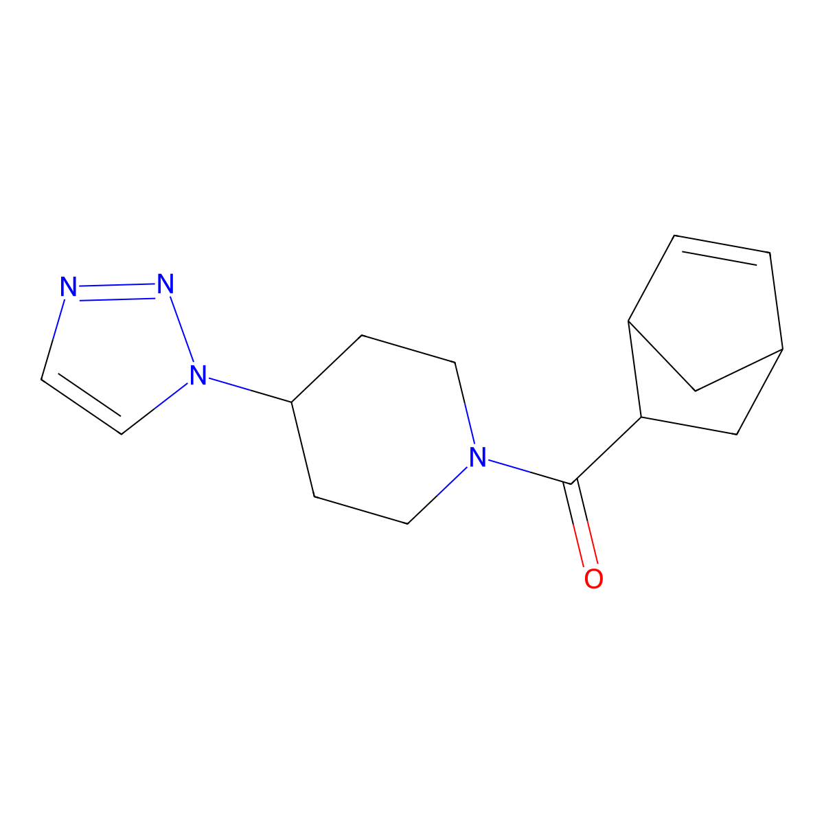 1-{bicyclo[2.2.1]hept-5-ene-2-carbonyl}-4-(1H-1,2,3-triazol-1-yl)piperidine molecular structure, CAS 1795479-76-3