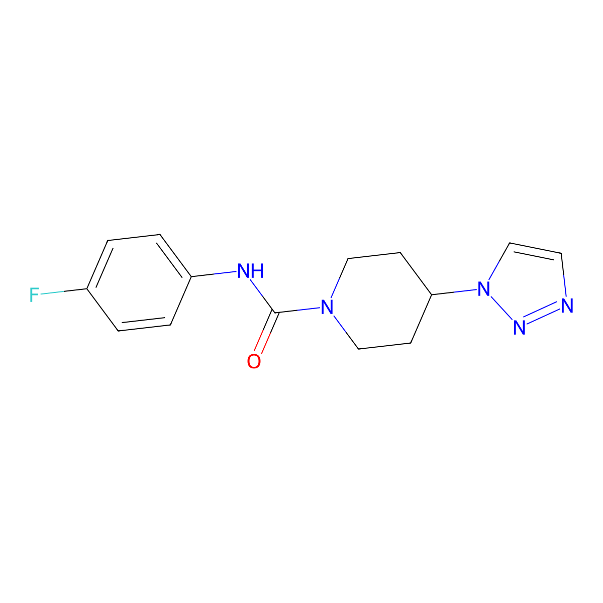 N-(4-fluorophenyl)-4-(1H-1,2,3-triazol-1-yl)piperidine-1-carboxamide molecular structure, CAS 1795479-88-7