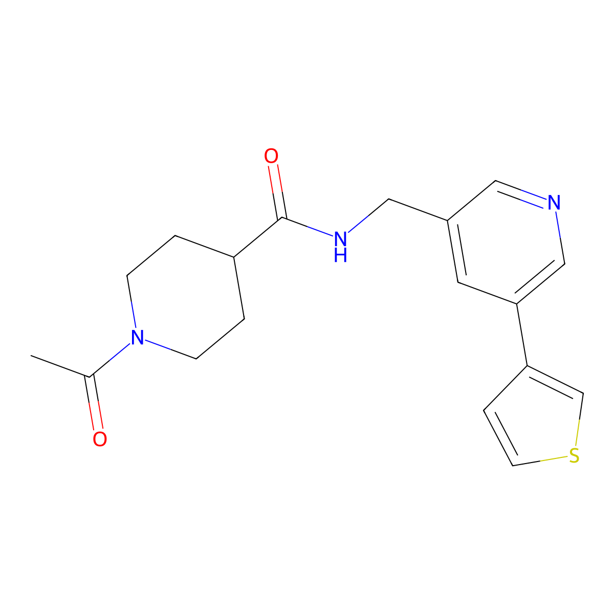 1-acetyl-N-{[5-(thiophen-3-yl)pyridin-3-yl]methyl}piperidine-4-carboxamide molecular structure, CAS 1795480-36-2