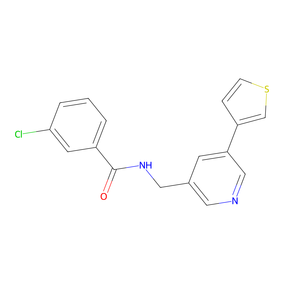 3-chloro-N-((5-(thiophen-3-yl)pyridin-3-yl)methyl)benzamide molecular structure, CAS 1795480-57-7
